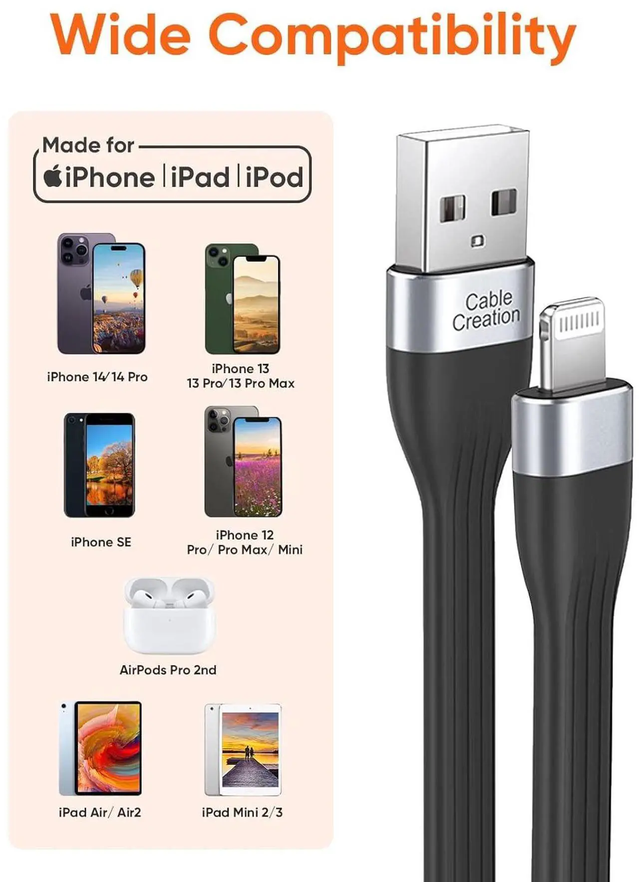 Alt view image 7 of 7 - CableCreation [MFi Certified] iPhone Charging Cable Short 15 cm, USB to Lightning Cable iPhone Fast Charging Cable Compatible with iPhone 14/14 Pro Max/13/12/12 Pro/11/X/XR/8/8 Plus/7/6S/6/SE, iPad