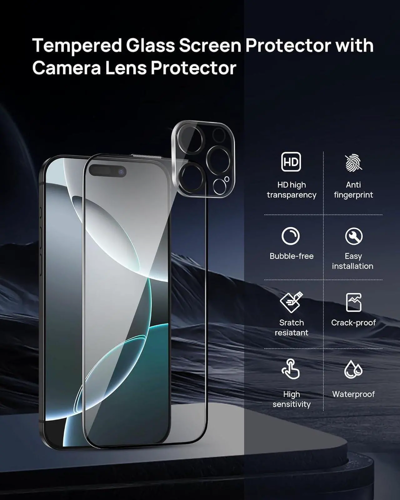 Alt view image 7 of 7 - Screen Protector for iPhone 16 Pro Max 6.9" with Camera Lens Protector[High Transparency][9H Tempered Glass][No Bubble][Auto-Alignment][Anti-scatch][Case Friendly][Full Coverage], 2+2 pack