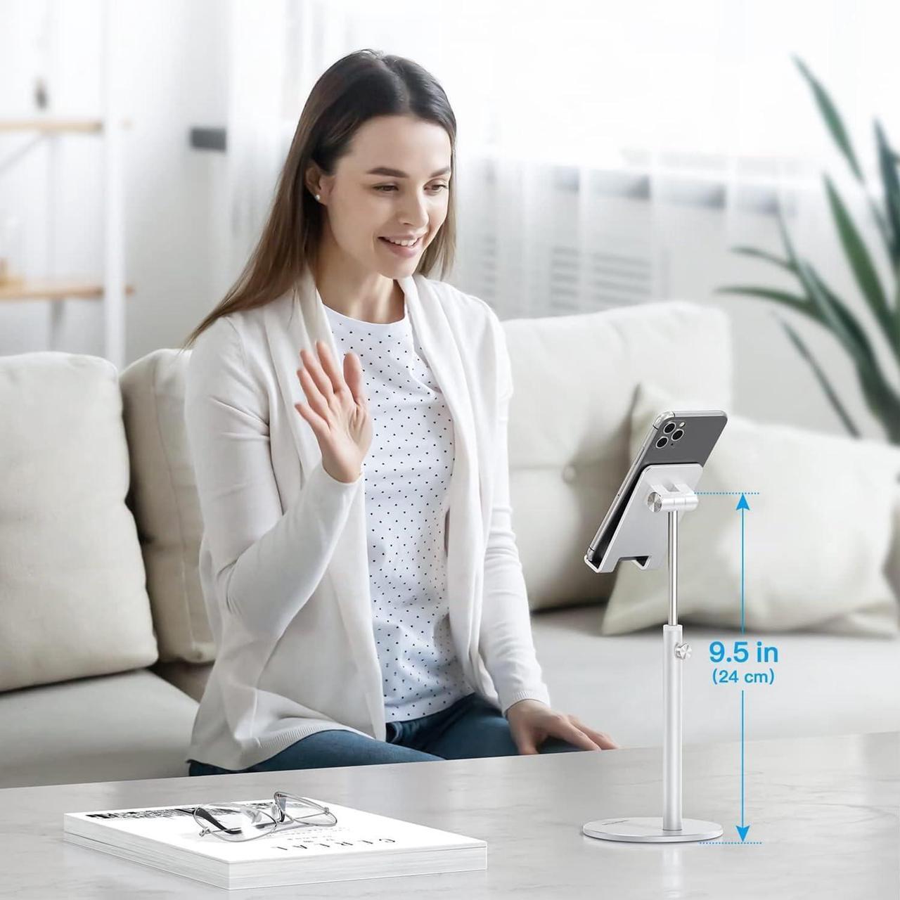 Alt view image 7 of 7 - Cell Phone Stand, Angle Height Adjustable Aluminum Phone Holder for Desk, for iPhone 16 Pro Max Plus, Tablets(4-11''), Silver