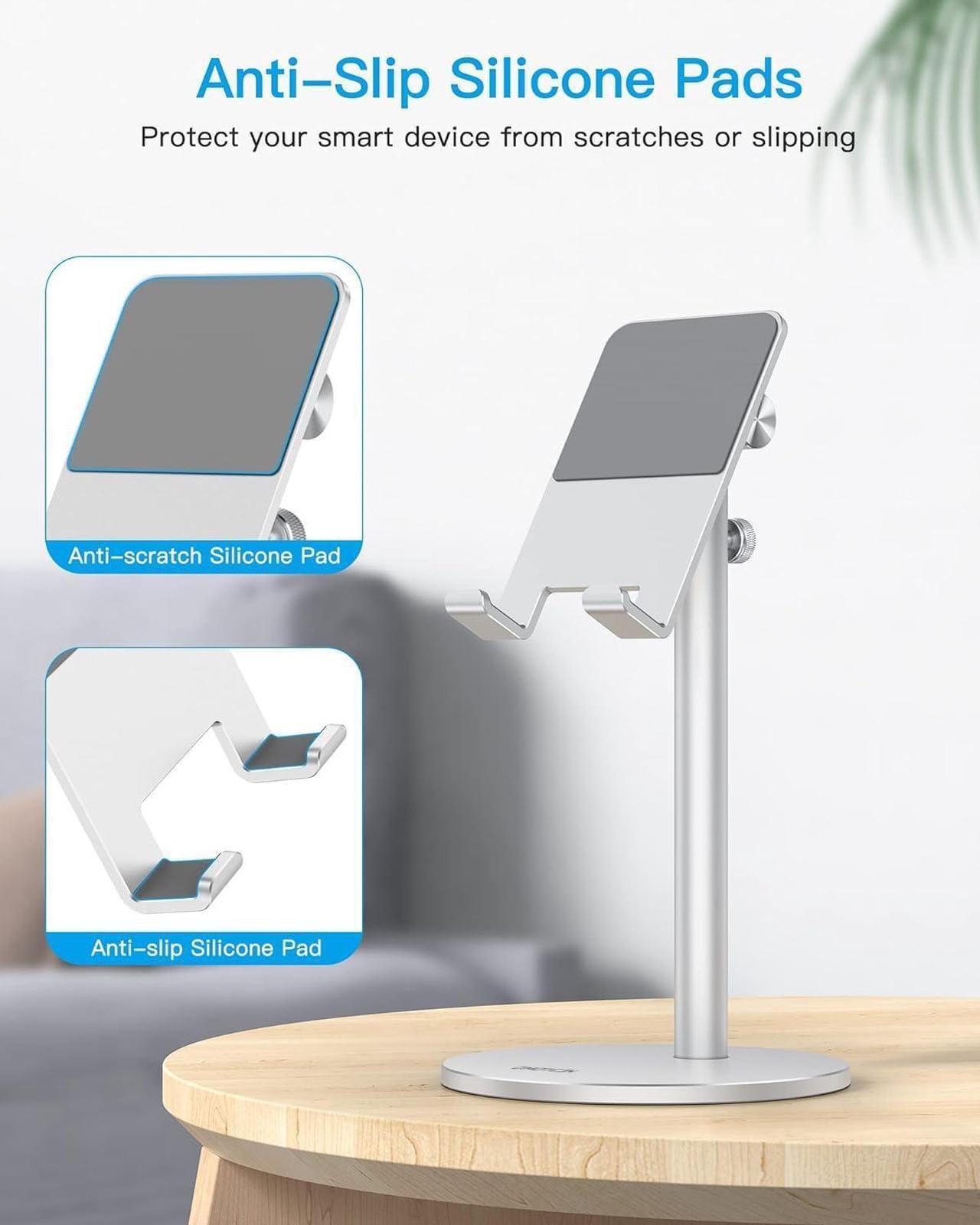 Alt view image 4 of 7 - Cell Phone Stand, Angle Height Adjustable Aluminum Phone Holder for Desk, for iPhone 16 Pro Max Plus, Tablets(4-11''), Silver