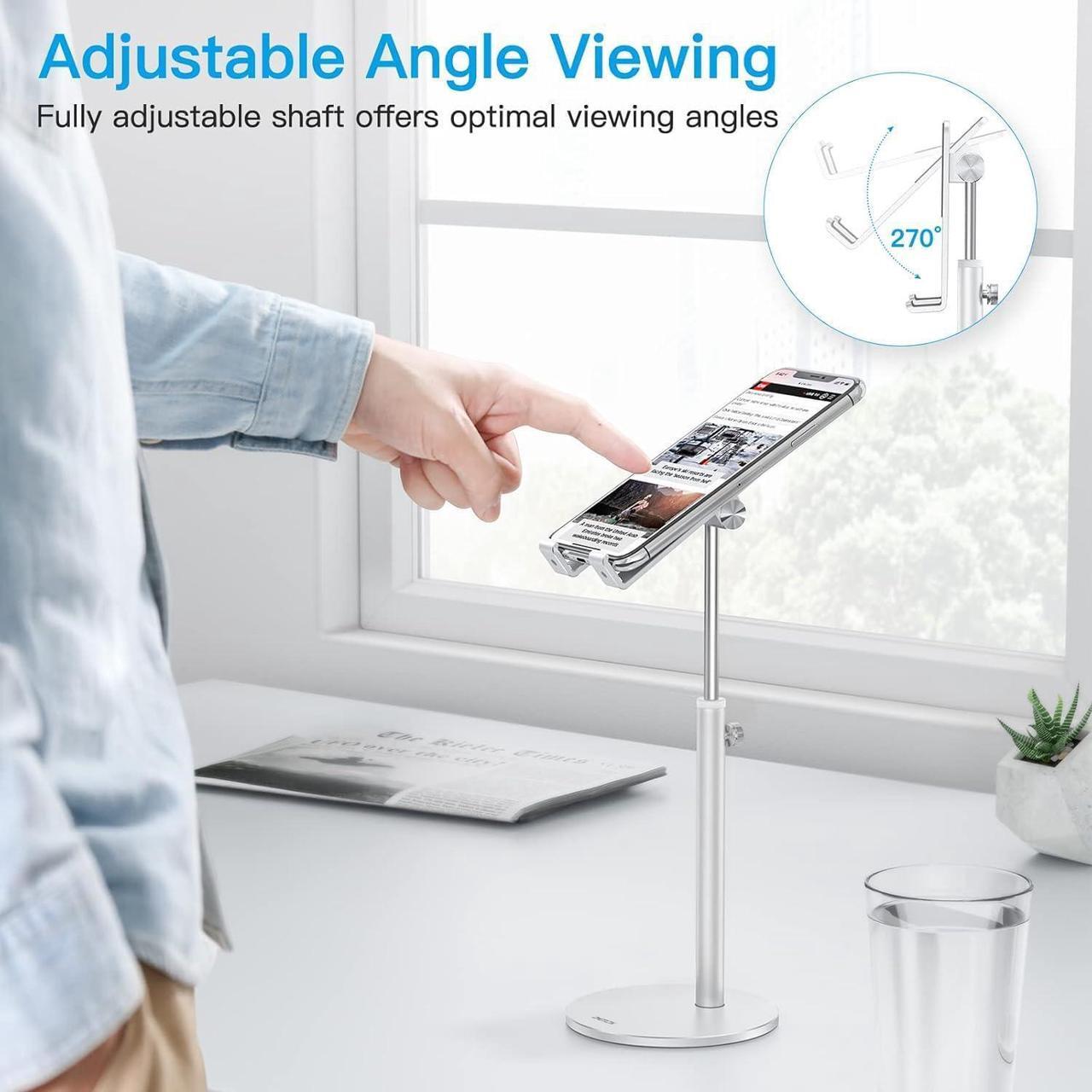 Alt view image 6 of 7 - Cell Phone Stand, Angle Height Adjustable Aluminum Phone Holder for Desk, for iPhone 16 Pro Max Plus, Tablets(4-11''), Silver