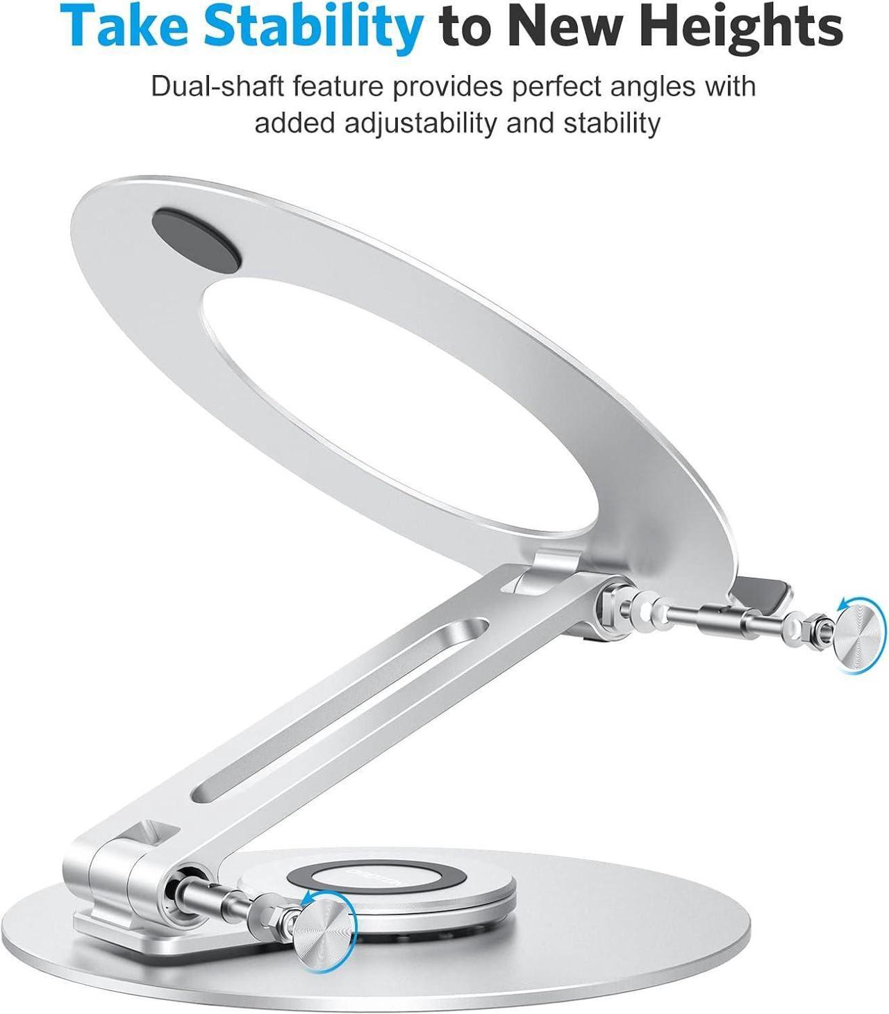 Alt view image 2 of 7 - Adjustable Laptop Stand with 360 Rotating Base, OMOTON Ergonomic Laptop Riser for Collaborative Work, Dual Rotary Shaft Fully Foldable for Easy Storage, Fits MacBook / All Laptops up to 16 inches