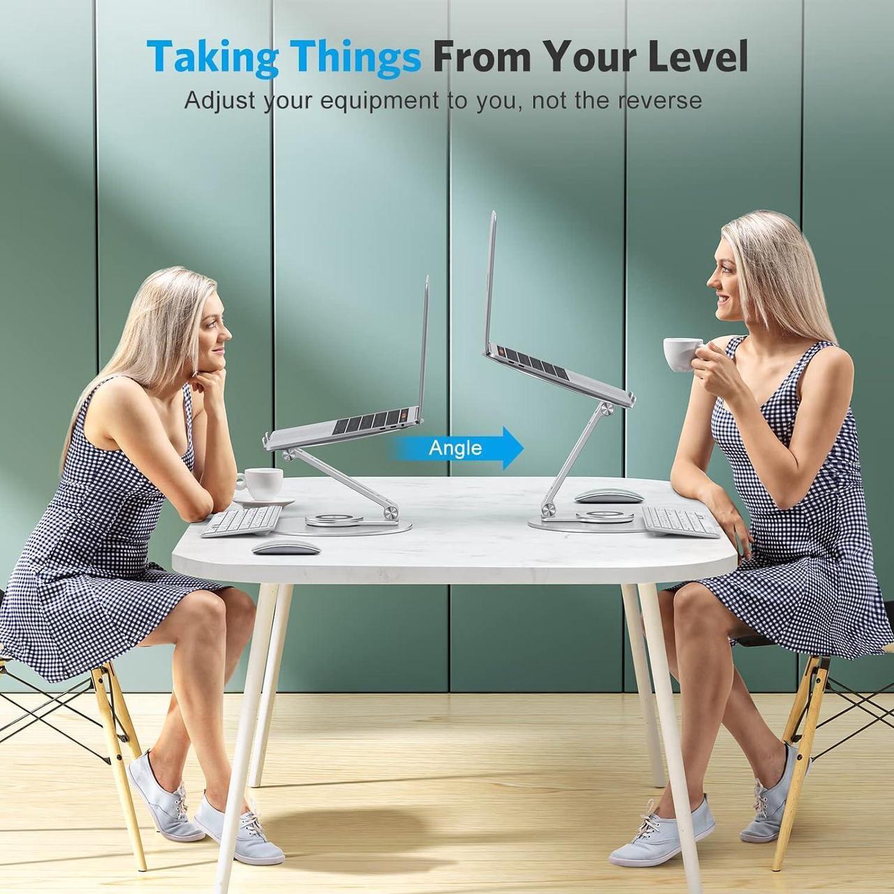 Alt view image 7 of 7 - Adjustable Laptop Stand with 360 Rotating Base, OMOTON Ergonomic Laptop Riser for Collaborative Work, Dual Rotary Shaft Fully Foldable for Easy Storage, Fits MacBook / All Laptops up to 16 inches