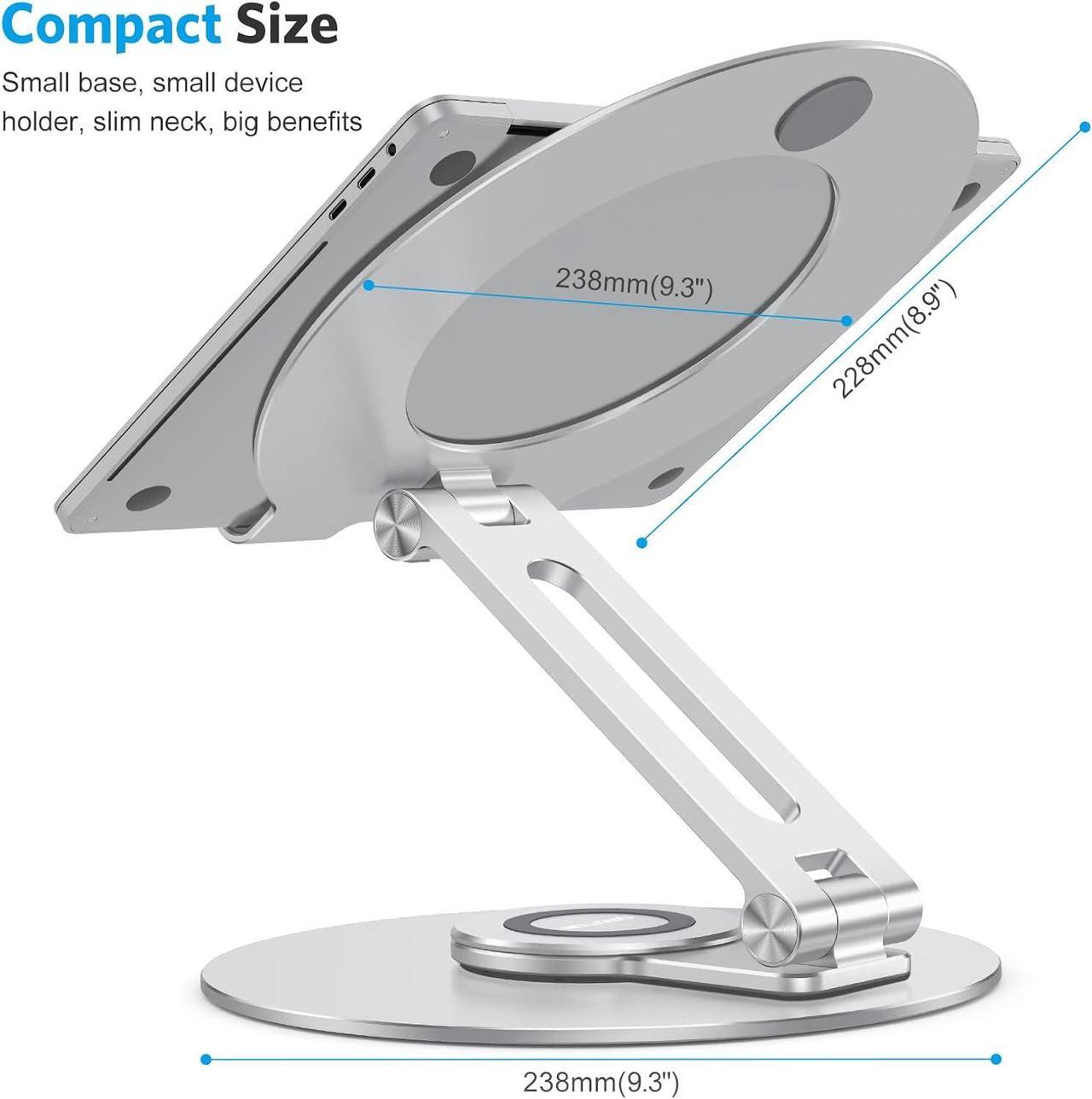 Alt view image 3 of 7 - Adjustable Laptop Stand with 360 Rotating Base, OMOTON Ergonomic Laptop Riser for Collaborative Work, Dual Rotary Shaft Fully Foldable for Easy Storage, Fits MacBook / All Laptops up to 16 inches