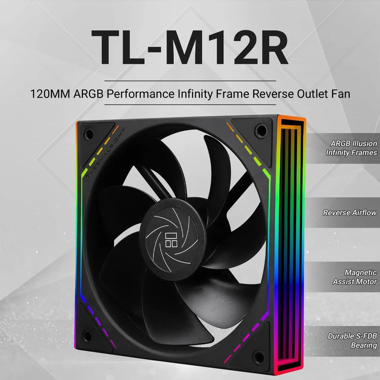 Alt view image 2 of 7 - Thermalright TL-M12R 120mm ARGB CPU Fan, with 1500RPM Speed, Black Computer Case Cooling, Quiet 4pin PWM PC Inverted Fan, CPU Cooler,ARGB Light Effect with Infinite Mirrors on Both Sides
