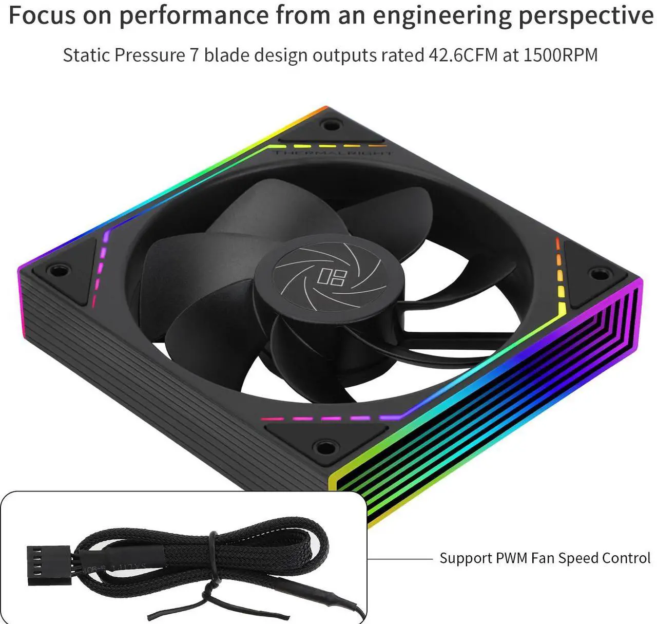 Alt view image 3 of 7 - Thermalright TL-M12R 120mm ARGB CPU Fan, with 1500RPM Speed, Black Computer Case Cooling, Quiet 4pin PWM PC Inverted Fan, CPU Cooler,ARGB Light Effect with Infinite Mirrors on Both Sides