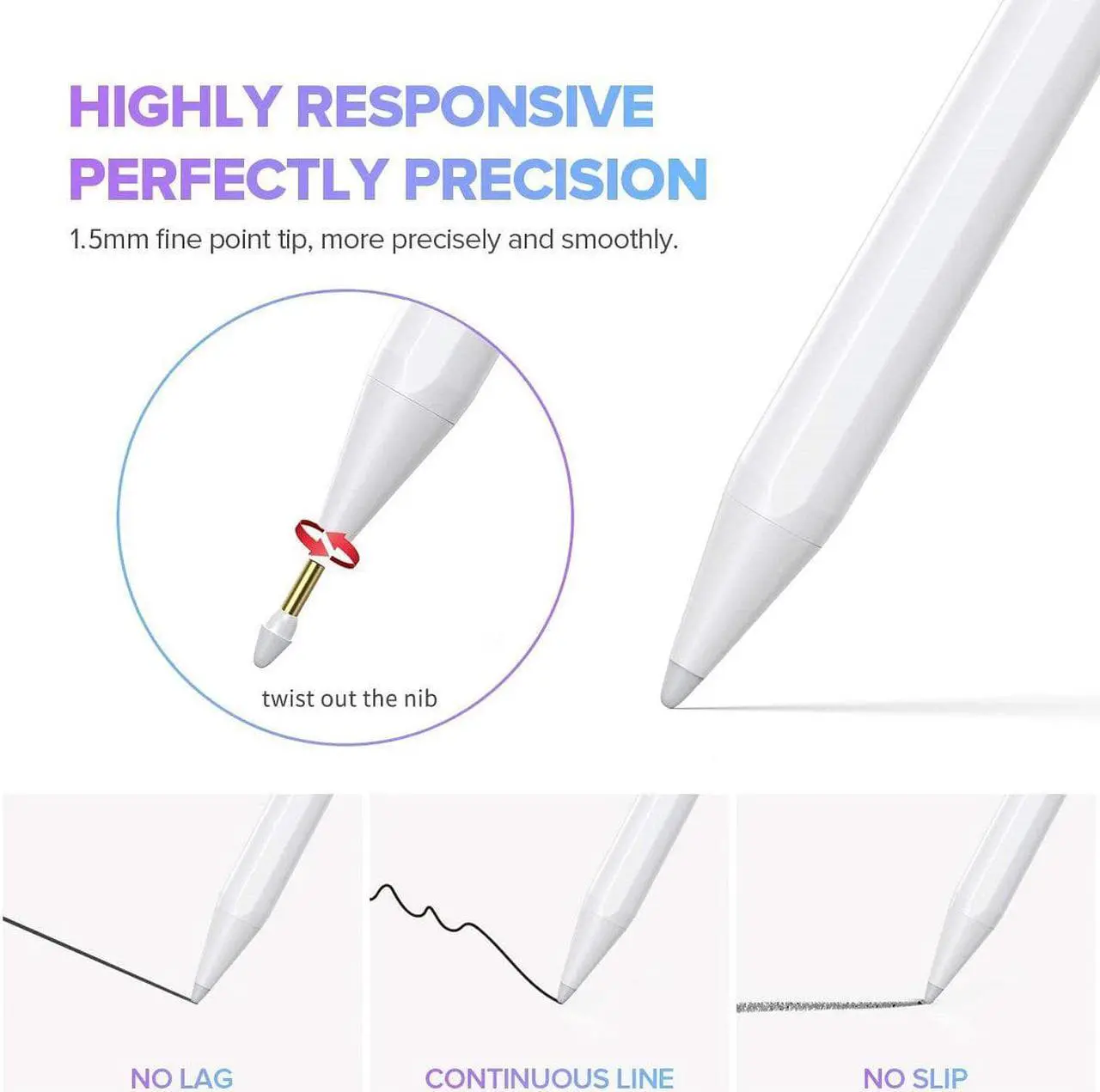 Alt view image 3 of 6 - Stylus Pen for iPad with Palm Rejection, Active Pencil Compatible with (2018-2022) Apple iPad Pro (11/12.9 Inch),iPad Air 3rd/4th Gen,iPad 6/7/8th Gen