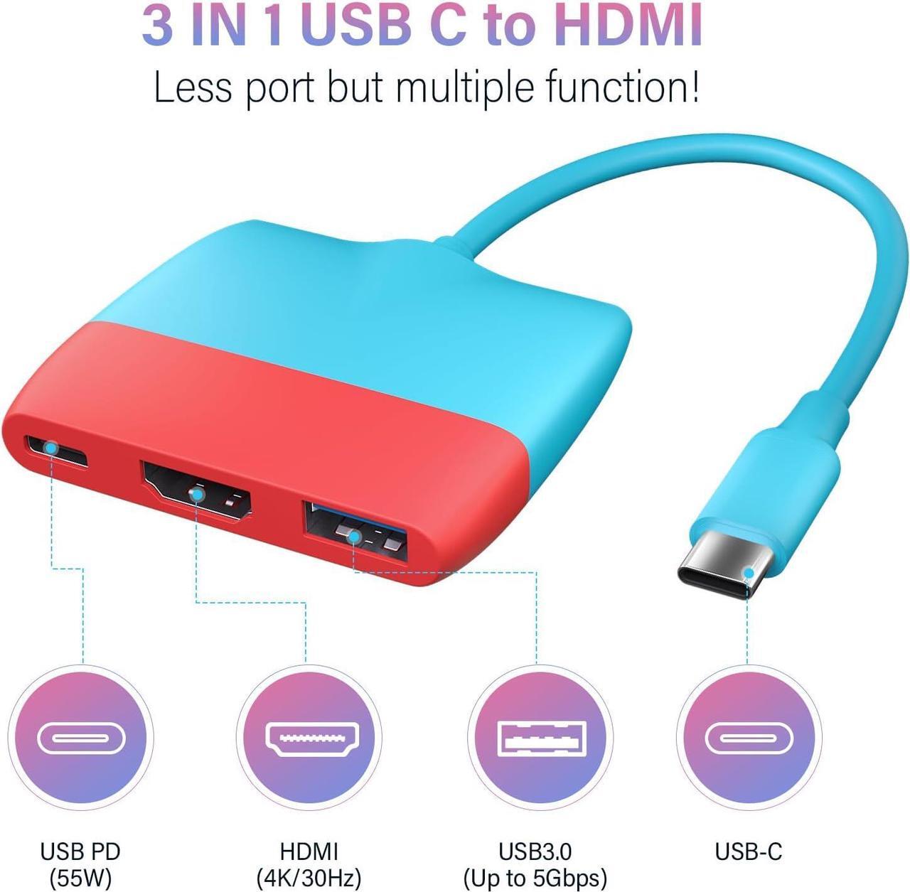 Alt view image 3 of 7 - USB C to HDMI Adapter for Nintendo Switch/Switch OLED/MacBook Pro Air/iPad Pro/Android Phone, USBC to 4K HDMI Output Multiport Converter Adaptor for Switch Dock Replacement