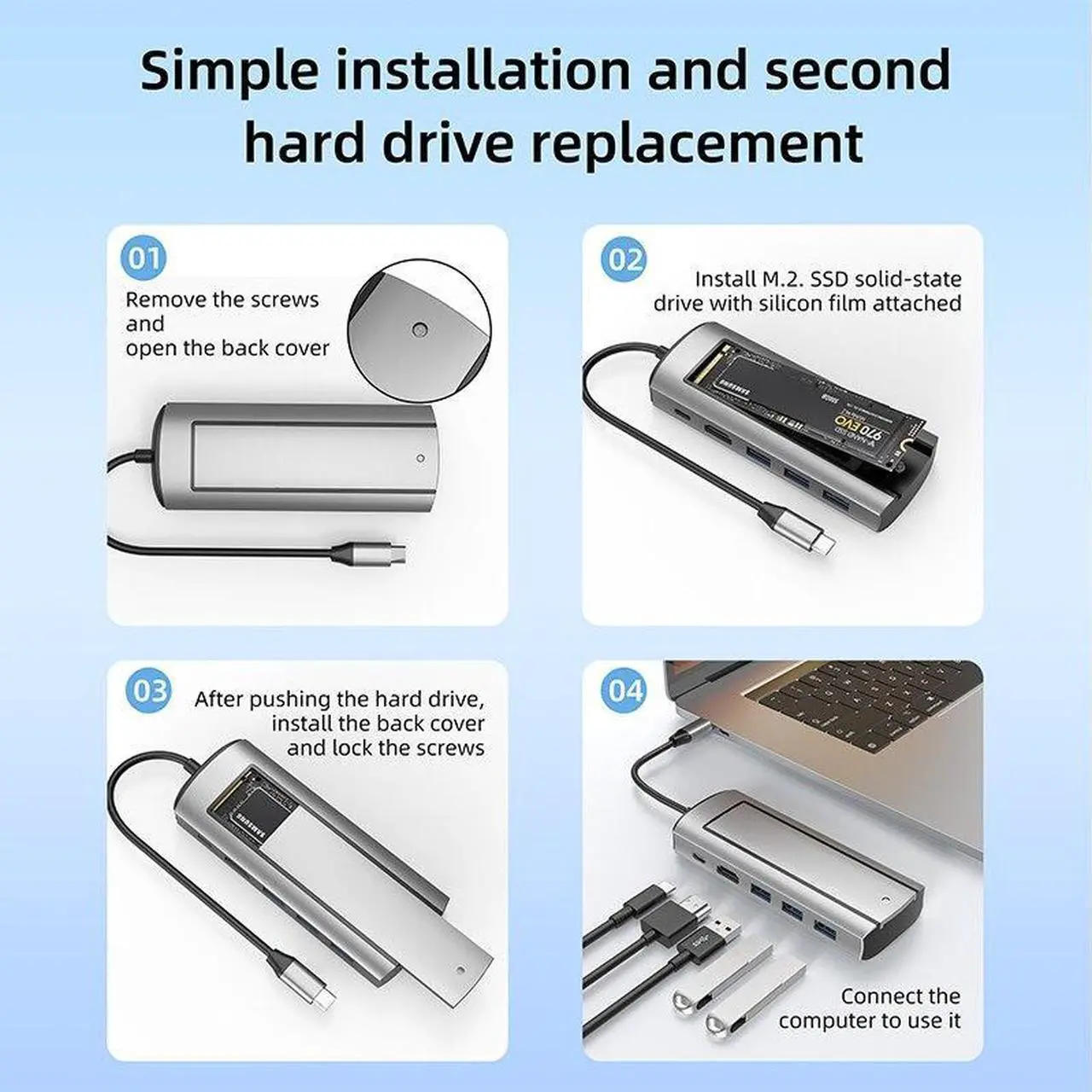 Alt view image 5 of 5 - 6 in 1 sata SSD HUB USB C Dock Station with Disk Storage Function USB 3.0 Type C to HDMI-Compatible Laptop For Macbook Laptop Pc