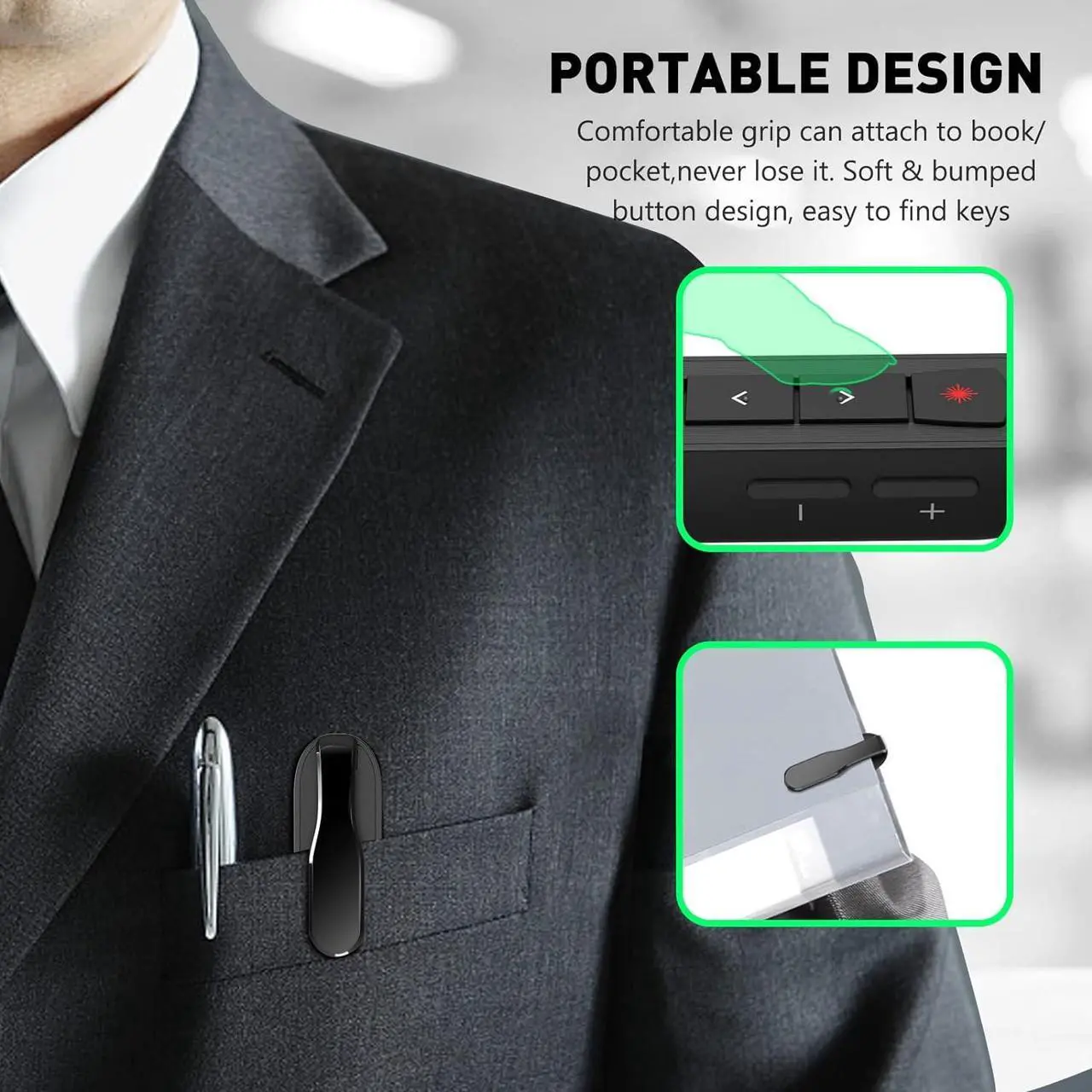 Alt view image 3 of 5 - Presentation Clicker Green Laser Pointer, Rechargeable PowerPoint Clicker Wireless Presenter Remote, RF 2.4GHz USB Presentation Pointer Slide Advancer with Hyperlink Volume Control for Mac Computer