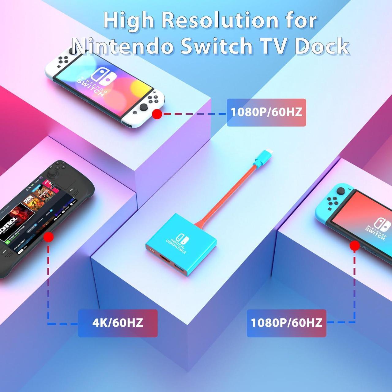 Alt view image 2 of 6 - Switch Dock for Nintendo Switch Docking Station, Portable Switch TV Adapter Support 4K/60HZ Switch TV Dock Mode Compatible Steam Deck/Nintendo Switch OLED, Switch Travel Dock with HDMI2.0 USB3.0 Port