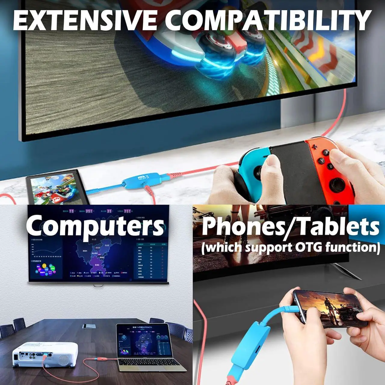 Alt view image 6 of 6 - Switch HDMI Dock Adapter Compatible with Nintendo Switch/Switch OLED, Mini Portable USB-C to 4K HDMI USB Port TV Dock Charging Docking Station Base Adapter Hub for Travel Laptop Tablet Phone