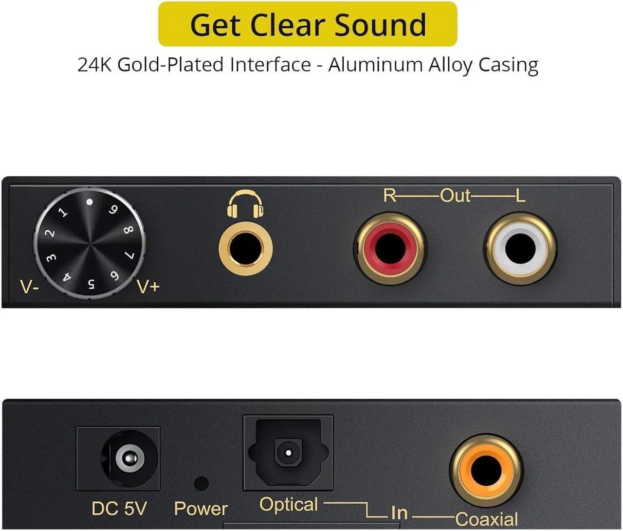 Alt view image 2 of 5 - 192kHz Digital to Analog Audio Converter Support Dolby AC-3 DTS 5.1CH with Volume Adjustable, Optical to L/R DAC Decoder, Digital DAC Converter SPDIF TOSLINK to Stereo L/R & 3.5mm Jack