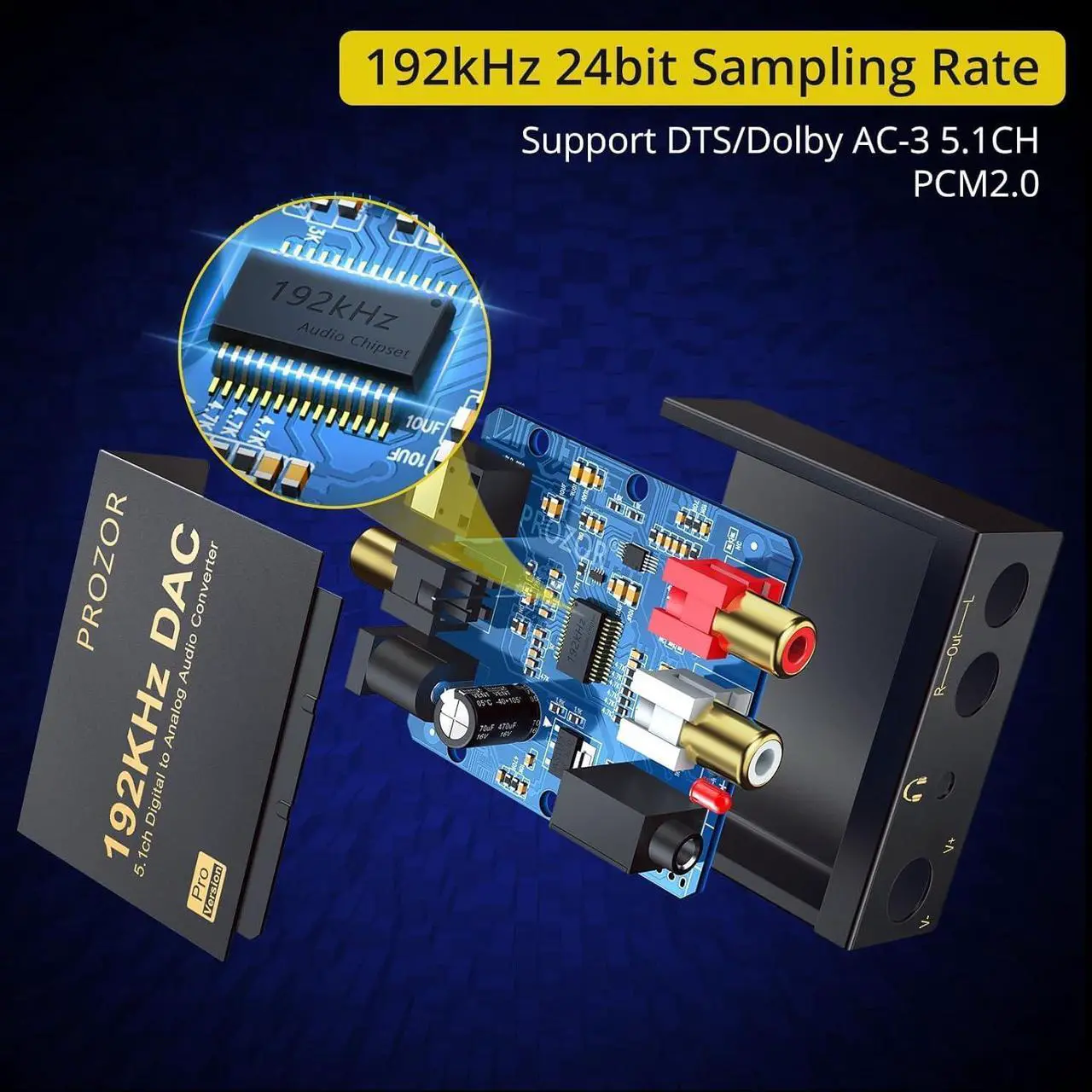 Alt view image 3 of 5 - 192kHz Digital to Analog Audio Converter Support Dolby AC-3 DTS 5.1CH with Volume Adjustable, Optical to L/R DAC Decoder, Digital DAC Converter SPDIF TOSLINK to Stereo L/R & 3.5mm Jack