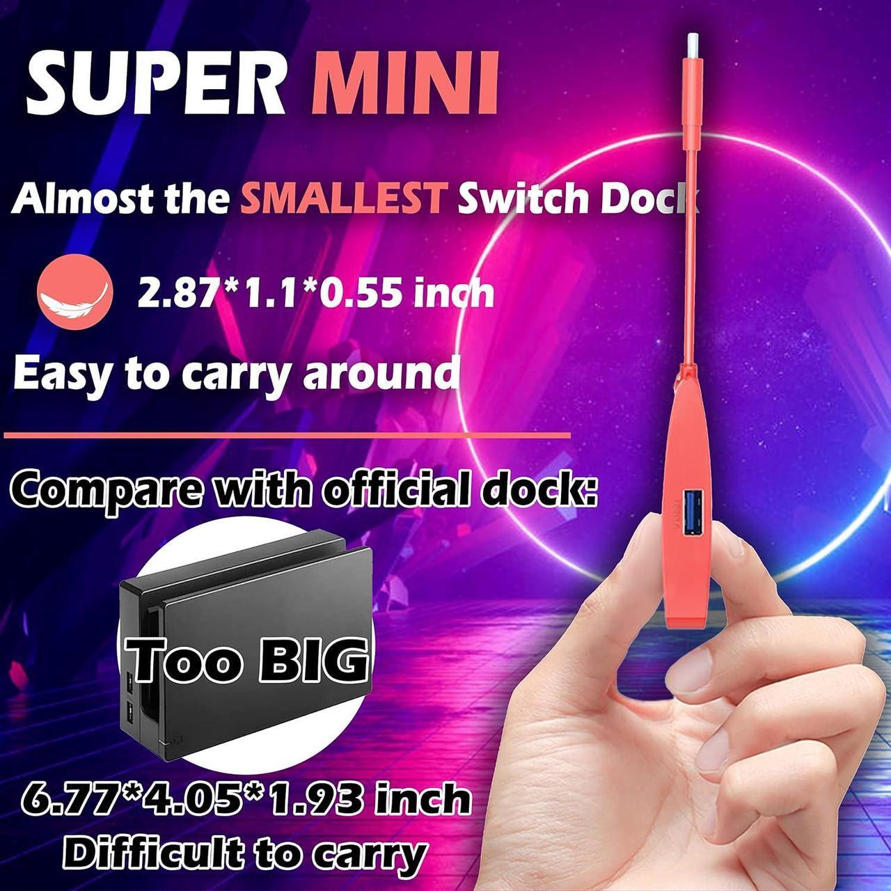 Alt view image 3 of 6 - Switch HDMI Dock Adapter Compatible with Nintendo Switch/Switch OLED, Mini Portable USB-C to 4K HDMI USB Port TV Dock Charging Docking Station Base Adapter Hub for Travel Laptop Tablet Phone