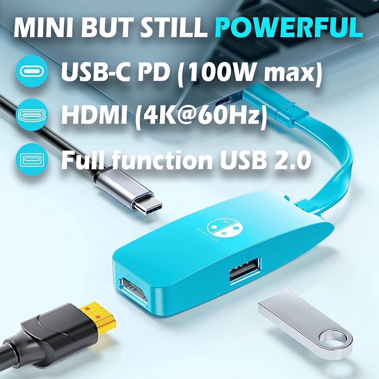 Alt view image 4 of 6 - Switch HDMI Dock Adapter Compatible with Nintendo Switch/Switch OLED, Mini Portable USB-C to 4K HDMI USB Port TV Dock Charging Docking Station Base Adapter Hub for Travel Laptop Tablet Phone