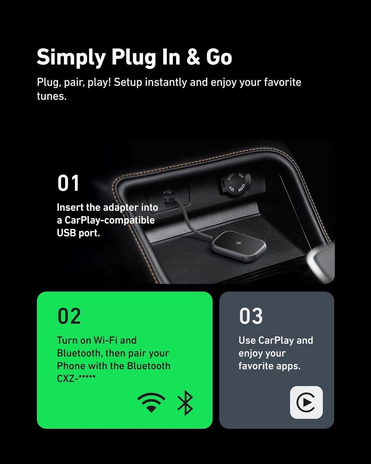 Alt view image 5 of 6 - Wireless Carplay Adapter, 2-in-1 CarPlay Wireless Adapter and Android Auto Wireless Adapter, 2024 Upgraded Auto-connect and Low Latency Wireless Car Play Dongle for Apple iPhone IOS10+ and Android 10+