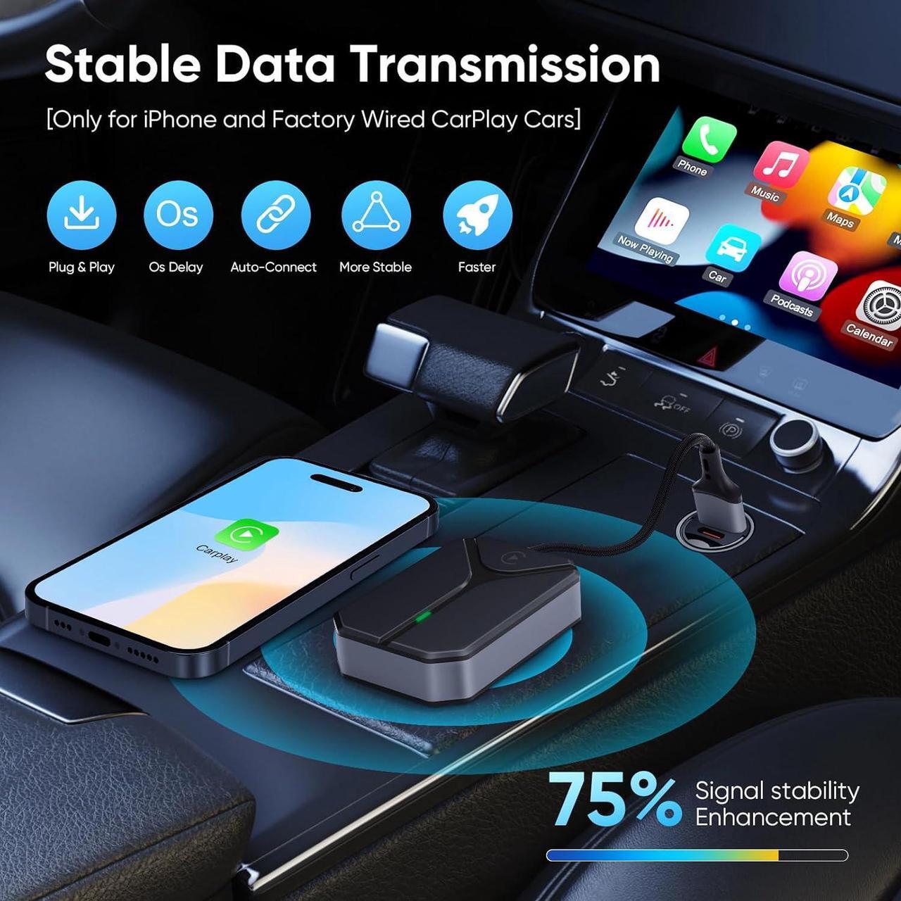 Alt view image 3 of 7 - Wireless Carplay Adapter for Apple, Easily upgrade from wired to wireless Carplay, Plug and Play Carplay dongle, No lag, Automatically connects to Carplay, Works with iPhone 6 or later/iOS10+