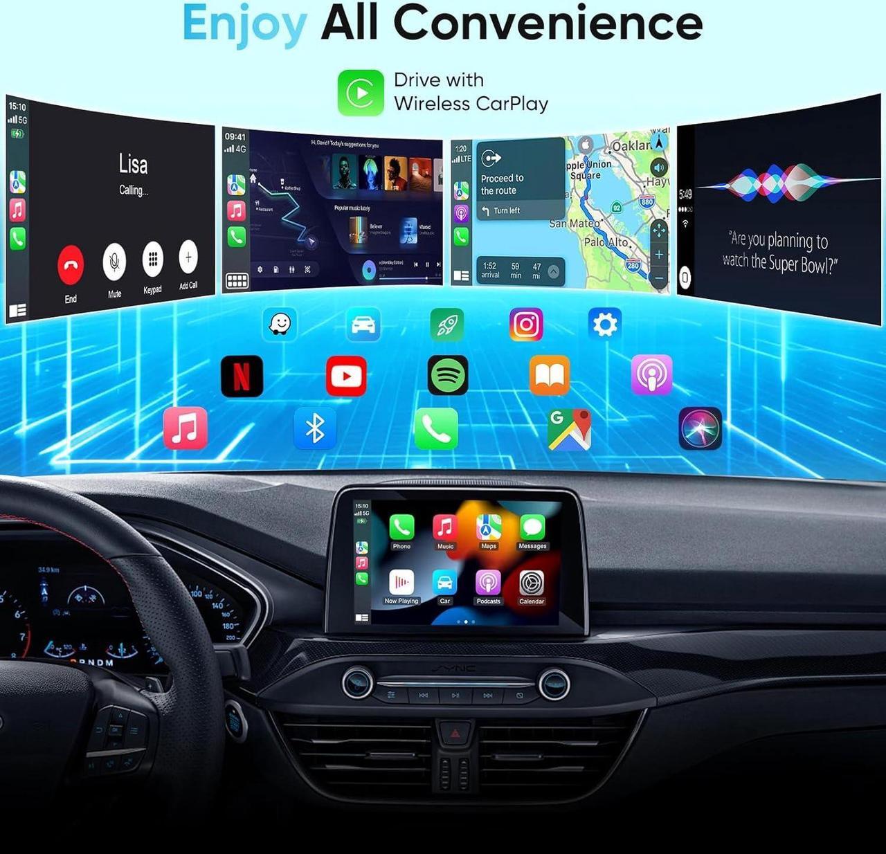 Alt view image 2 of 7 - Wireless Carplay Adapter for Apple, Easily upgrade from wired to wireless Carplay, Plug and Play Carplay dongle, No lag, Automatically connects to Carplay, Works with iPhone 6 or later/iOS10+