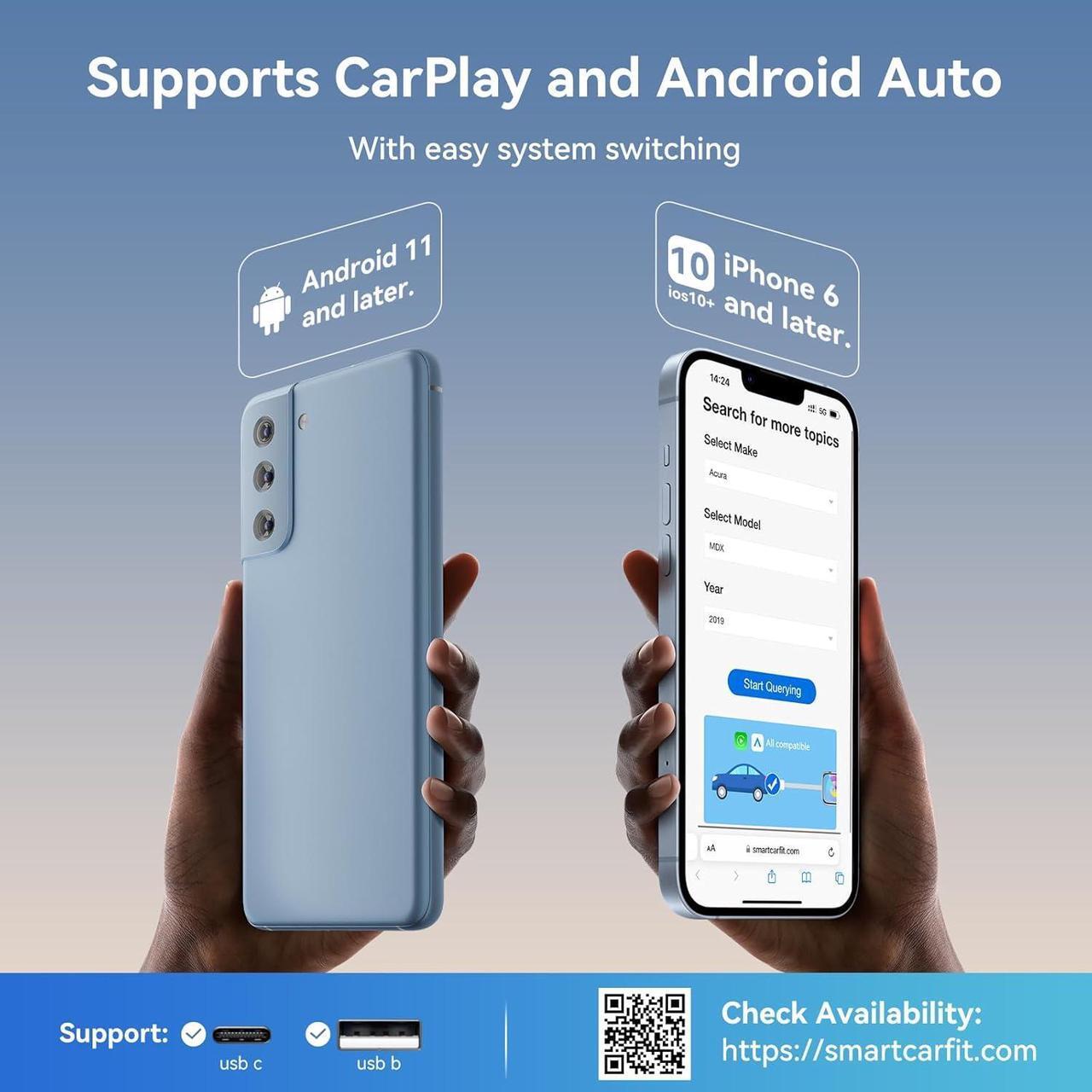 Alt view image 6 of 7 - Wireless CarPlay Adapter 2024 Upgraded, 2-in-1 Wireless CarPlay and Android Auto Adapter Converts Factory Wired CarPlay to Wireless, Plug and Play CarPlay Wireless Adapter, Compatible with iPhone/Andr
