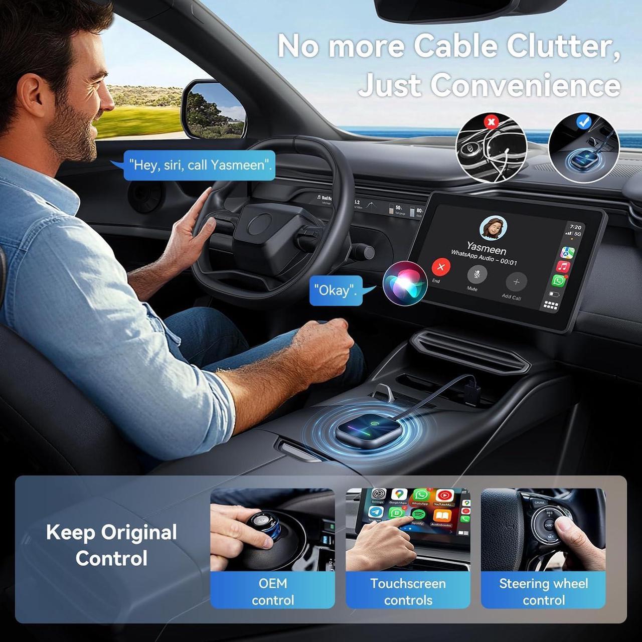 Alt view image 7 of 7 - Wireless CarPlay Adapter 2024 Upgraded, 2-in-1 Wireless CarPlay and Android Auto Adapter Converts Factory Wired CarPlay to Wireless, Plug and Play CarPlay Wireless Adapter, Compatible with iPhone/Andr