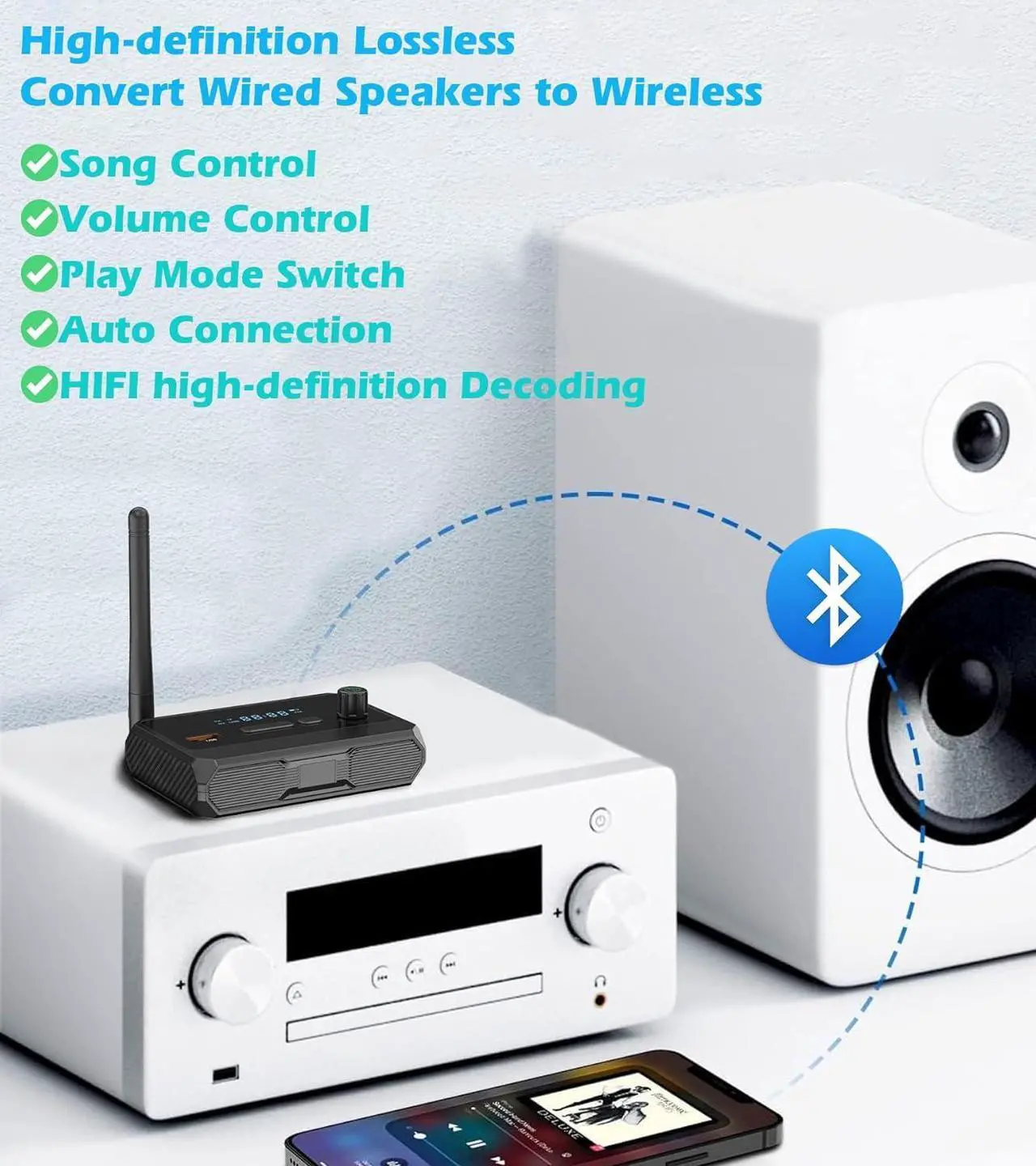 Alt view image 6 of 7 - Bluetooth 5.3 Receiver for Home Stereo, Optical Low Latency and High Definition Music Audio Bluetooth to RCA Adapter for Stereo/Speakers/Wired Speakers/Home Music Streaming Stereo System with AUX/USB