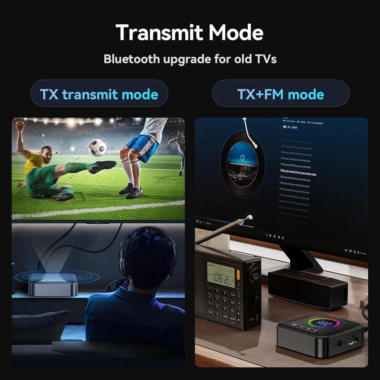 Alt view image 6 of 7 - Bluetooth 5.4 Transmitter Receiver 3-in-1 Bluetooth Adapter HiFi Audio Bluetooth Receiver FM Transmitter with LED Display 3.5 mm AUX RCA USB for TV/Car/PC/Home Stereo/Speakers