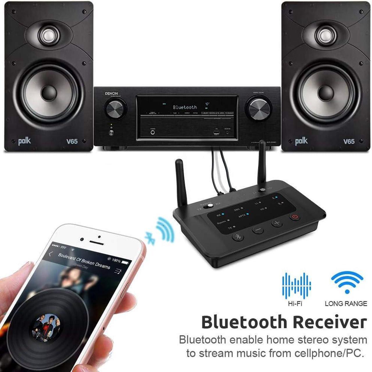 Alt view image 2 of 6 - Bluetooth 5.3 Transmitter Receiver for TV Home Stereo BT Headphones, aptX Low Latency and HD Bluetooth Audio Adapter, Wired and Wireless Splitter, Optical RCA AUX 3.5mm Inputs/Outputs