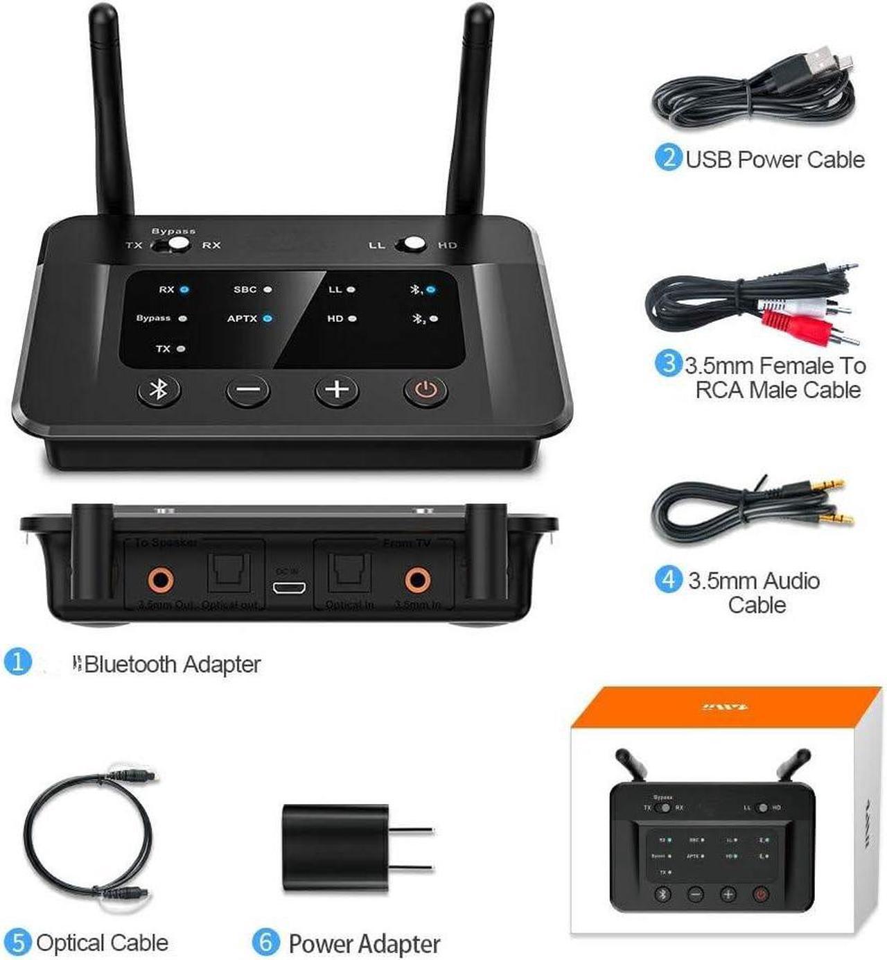 Alt view image 4 of 6 - Bluetooth 5.3 Transmitter Receiver for TV Home Stereo BT Headphones, aptX Low Latency and HD Bluetooth Audio Adapter, Wired and Wireless Splitter, Optical RCA AUX 3.5mm Inputs/Outputs