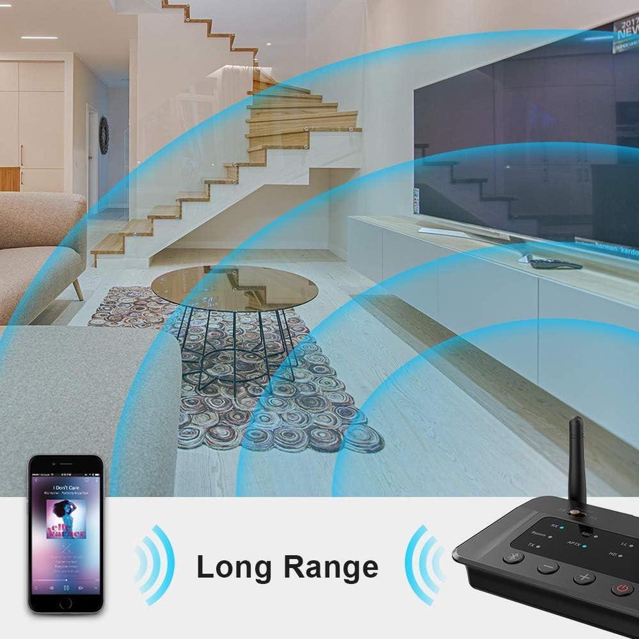 Alt view image 5 of 6 - Bluetooth 5.3 Transmitter Receiver for TV Home Stereo BT Headphones, aptX Low Latency and HD Bluetooth Audio Adapter, Wired and Wireless Splitter, Optical RCA AUX 3.5mm Inputs/Outputs