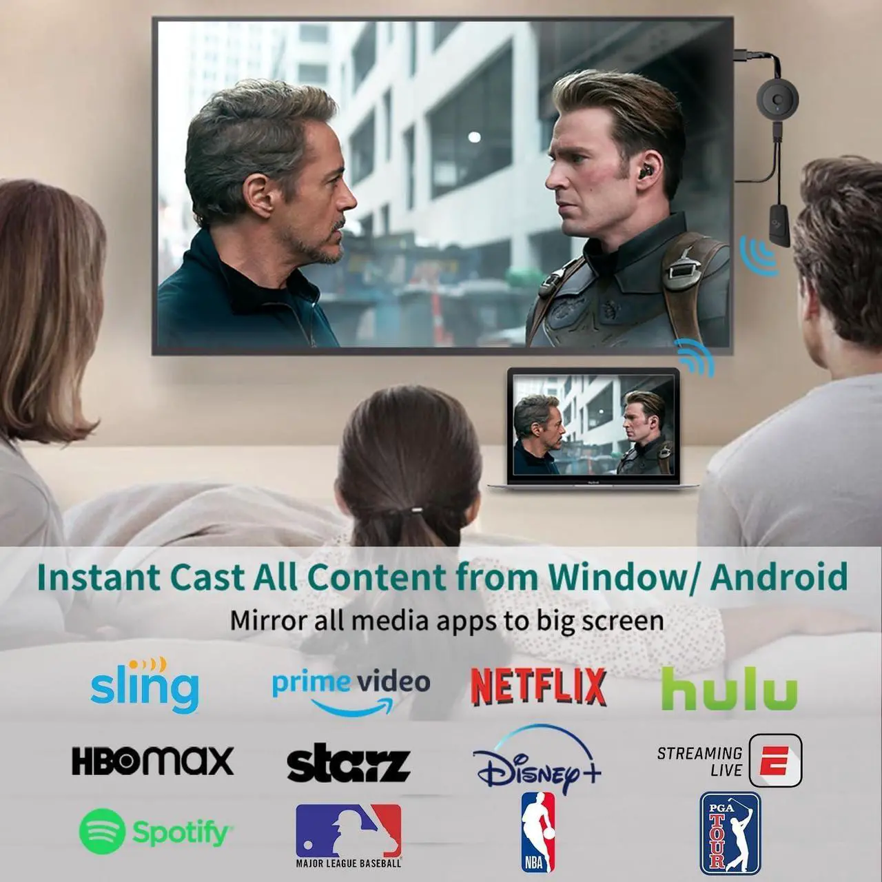 Alt view image 4 of 7 - 4K Wireless HDMI Display Dongle Adapter 1080P, WiFi Streaming Movies, Display i-phone, i-pad, Android, Tablet, Laptop, Window to HDTV/Monitor/Projector, Miracast, air play, DLNA compatible receiver