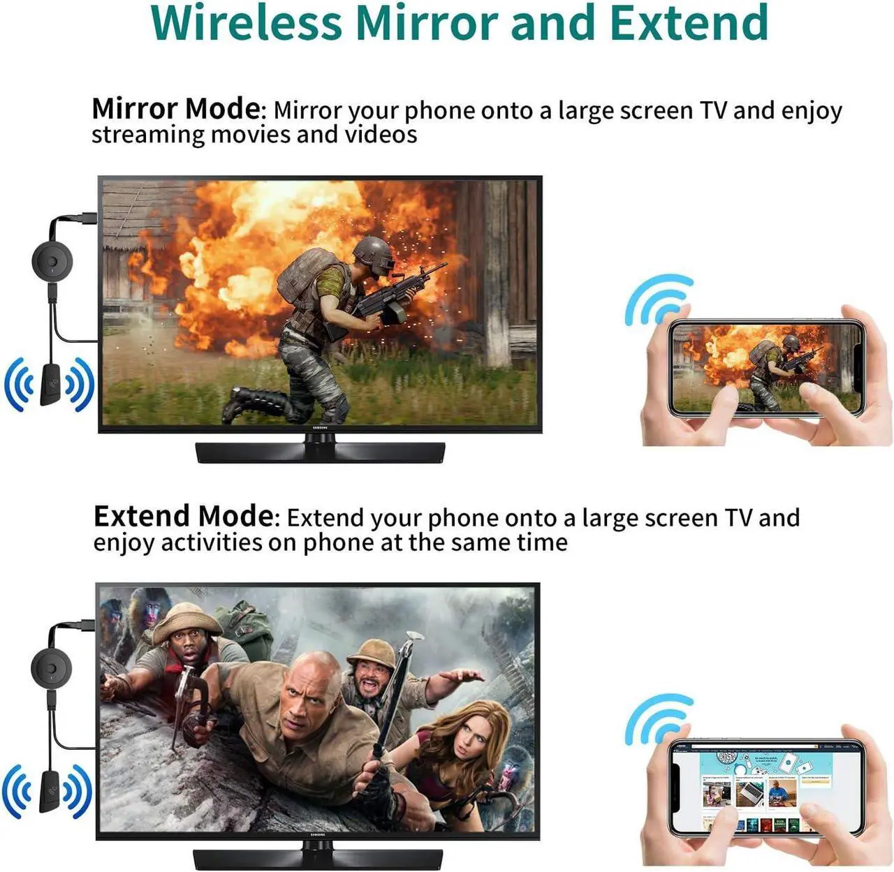 Alt view image 5 of 7 - 4K Wireless HDMI Display Dongle Adapter 1080P, WiFi Streaming Movies, Display i-phone, i-pad, Android, Tablet, Laptop, Window to HDTV/Monitor/Projector, Miracast, air play, DLNA compatible receiver