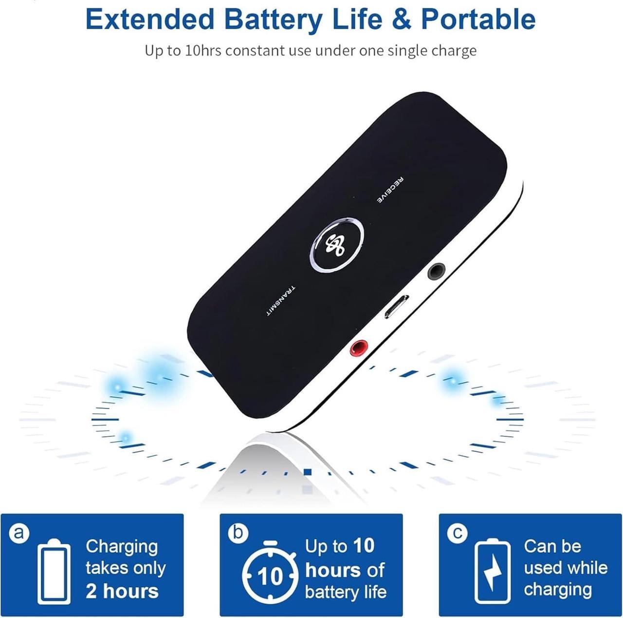 Alt view image 2 of 7 - Bluetooth Transmitter Receiver, 2-in-1 Auxiliary Bluetooth 5.0 Audio Adapter with Auxiliary 3.5mm R/L Cable for TV/Airplane/Home Stereo/Speakers/BT Headphones, RCA AUX 3.5mm Bluetooth Music Receiver