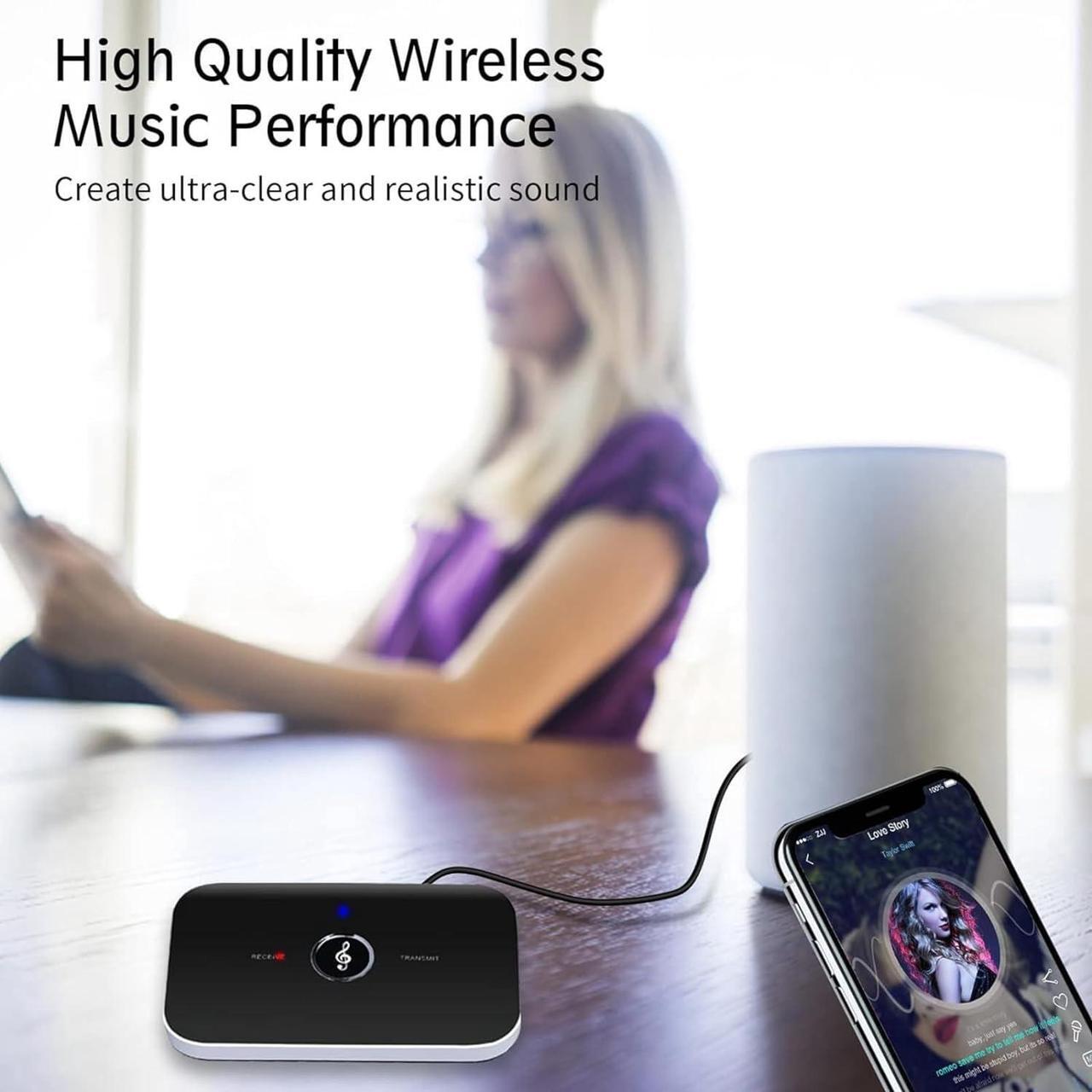 Alt view image 3 of 7 - Bluetooth Transmitter Receiver, 2-in-1 Auxiliary Bluetooth 5.0 Audio Adapter with Auxiliary 3.5mm R/L Cable for TV/Airplane/Home Stereo/Speakers/BT Headphones, RCA AUX 3.5mm Bluetooth Music Receiver