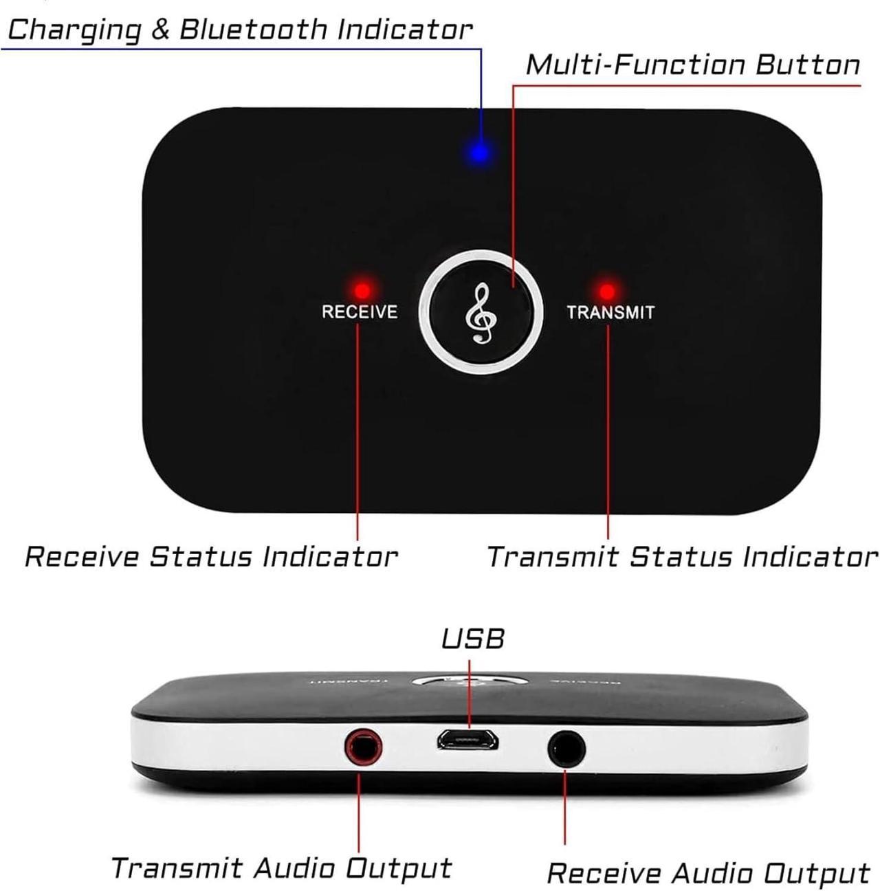 Alt view image 4 of 7 - Bluetooth Transmitter Receiver, 2-in-1 Auxiliary Bluetooth 5.0 Audio Adapter with Auxiliary 3.5mm R/L Cable for TV/Airplane/Home Stereo/Speakers/BT Headphones, RCA AUX 3.5mm Bluetooth Music Receiver