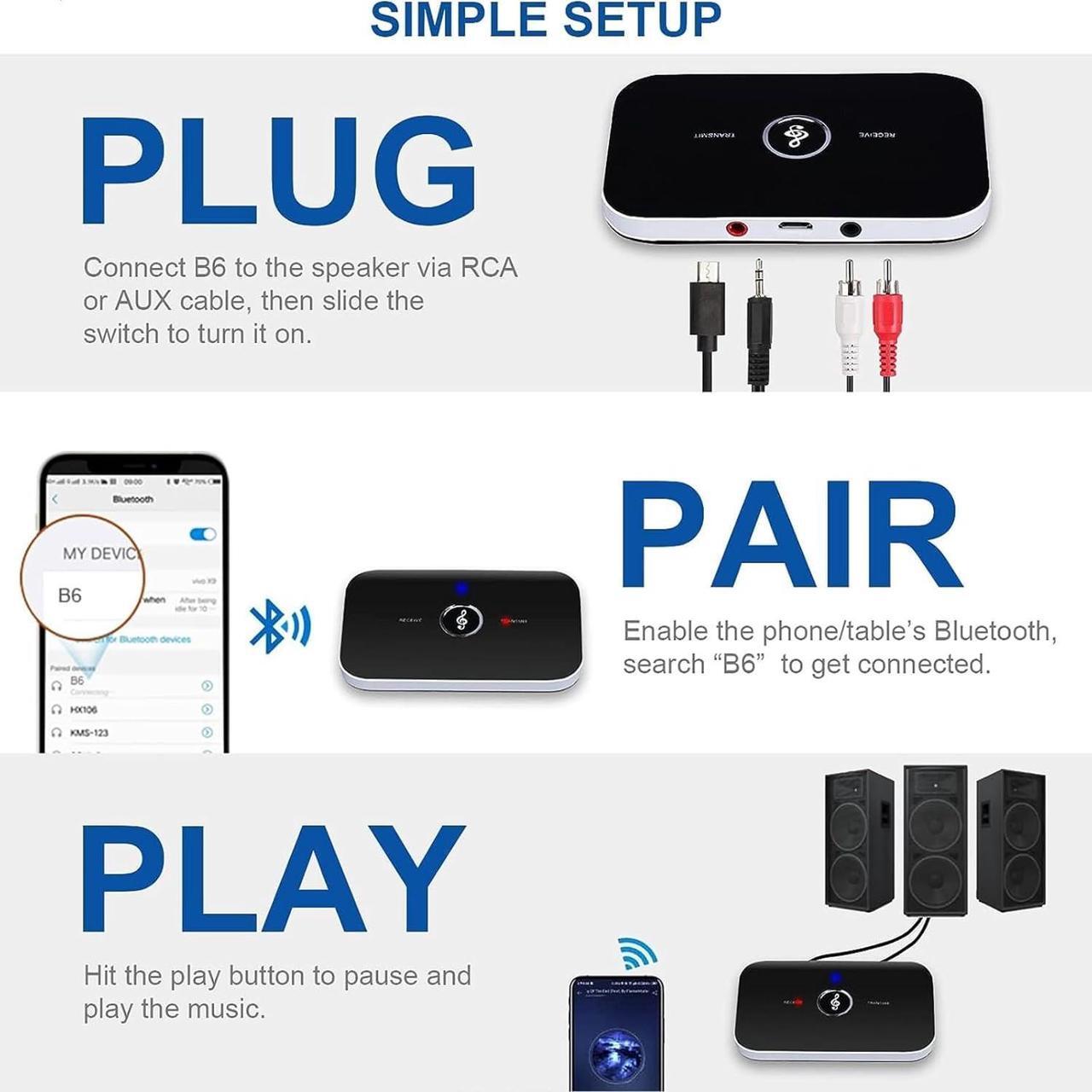 Alt view image 5 of 7 - Bluetooth Transmitter Receiver, 2-in-1 Auxiliary Bluetooth 5.0 Audio Adapter with Auxiliary 3.5mm R/L Cable for TV/Airplane/Home Stereo/Speakers/BT Headphones, RCA AUX 3.5mm Bluetooth Music Receiver