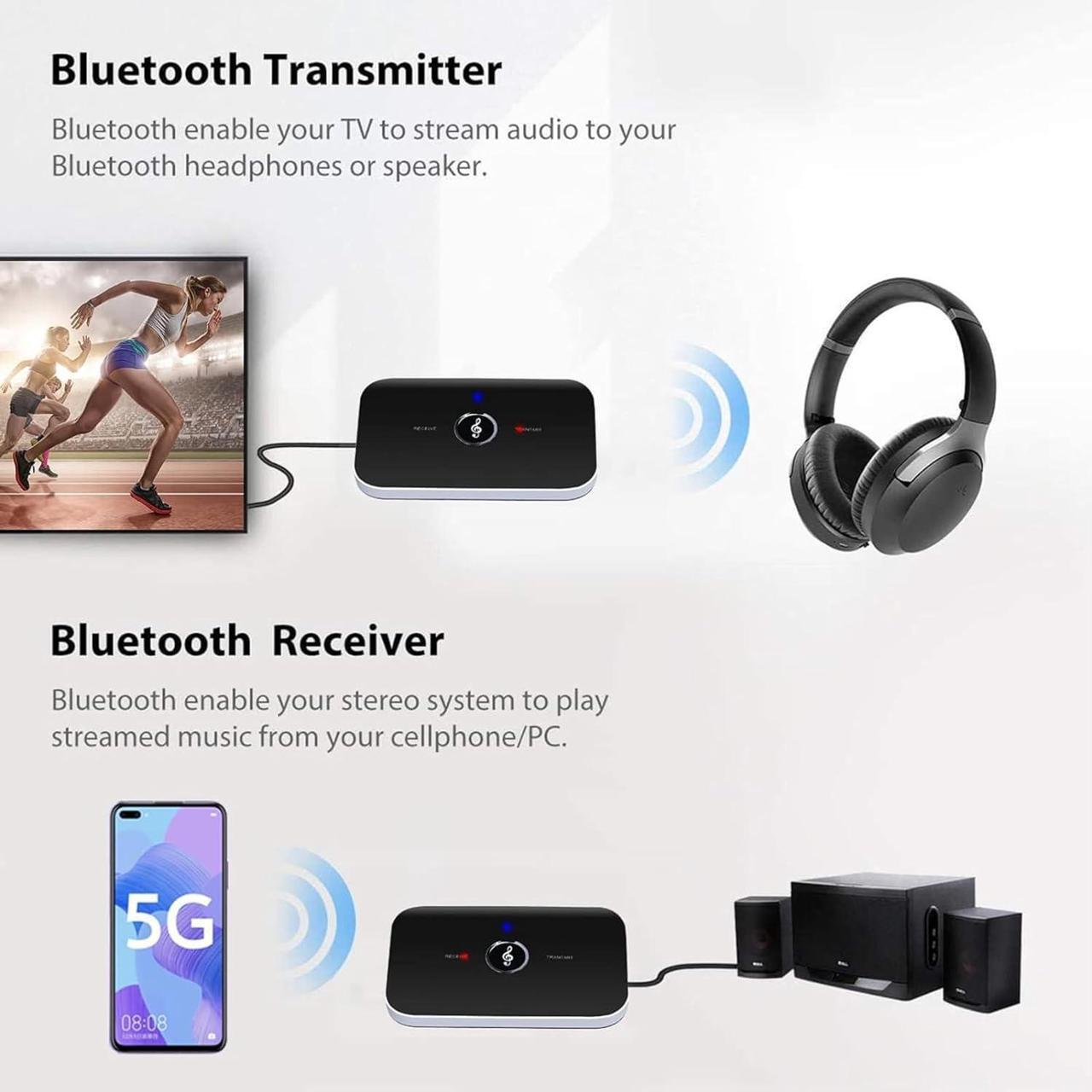 Alt view image 6 of 7 - Bluetooth Transmitter Receiver, 2-in-1 Auxiliary Bluetooth 5.0 Audio Adapter with Auxiliary 3.5mm R/L Cable for TV/Airplane/Home Stereo/Speakers/BT Headphones, RCA AUX 3.5mm Bluetooth Music Receiver
