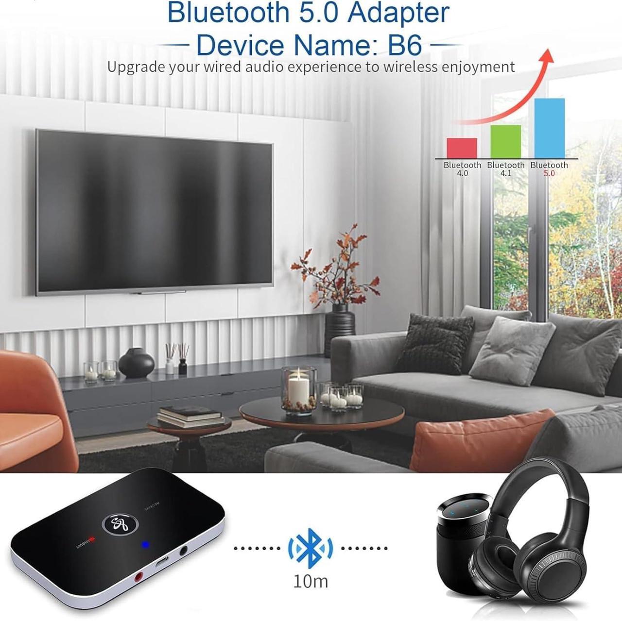 Alt view image 7 of 7 - Bluetooth Transmitter Receiver, 2-in-1 Auxiliary Bluetooth 5.0 Audio Adapter with Auxiliary 3.5mm R/L Cable for TV/Airplane/Home Stereo/Speakers/BT Headphones, RCA AUX 3.5mm Bluetooth Music Receiver