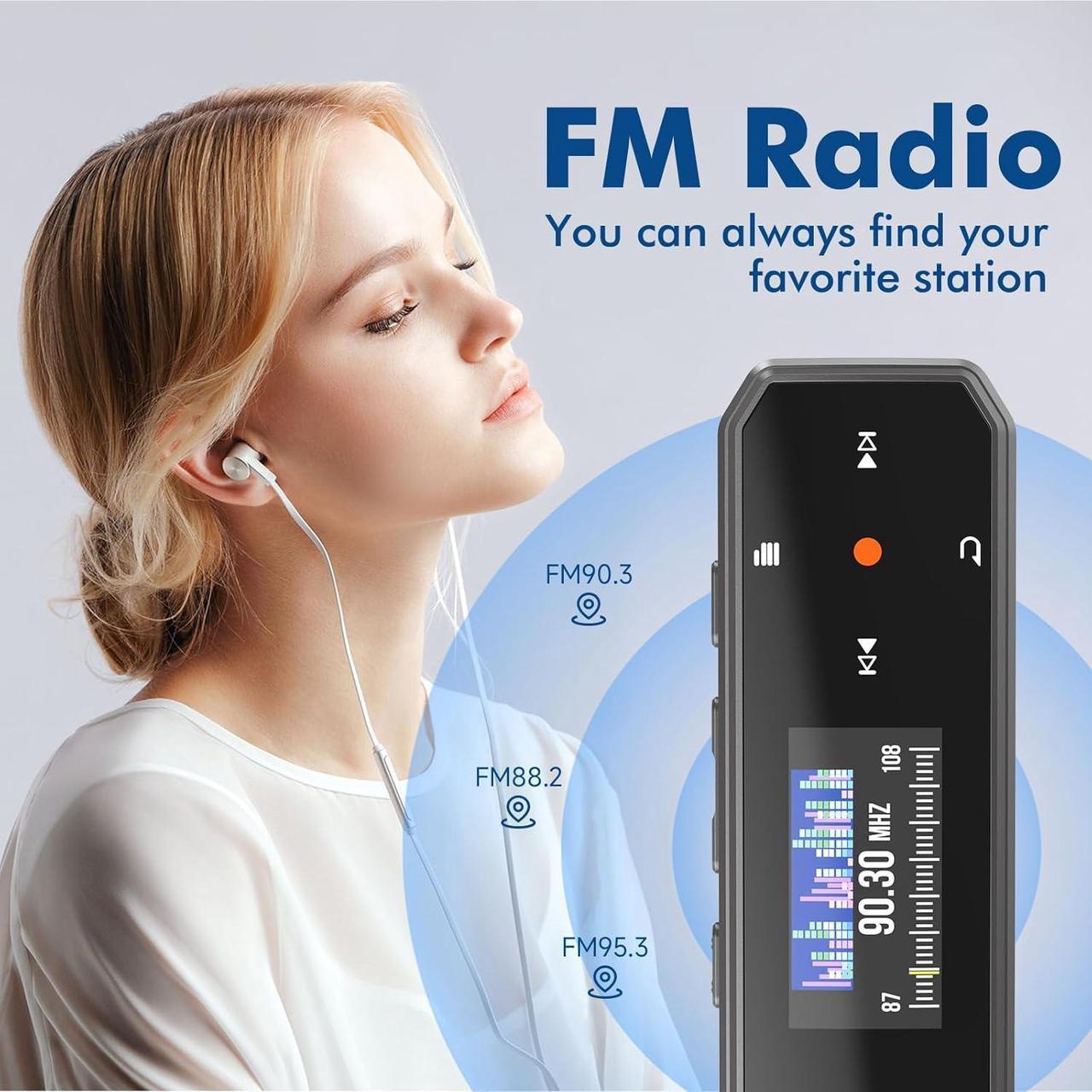 Alt view image 2 of 7 - 64GB Type-C USB MP3 Player with Bluetooth 5.3, Clip Portable Music Player with FM Radio, Voice Recorder, Exercise Pedometer, Digital Audio Random Playback A-B Repeat, Supports Cell Phone File Transfer