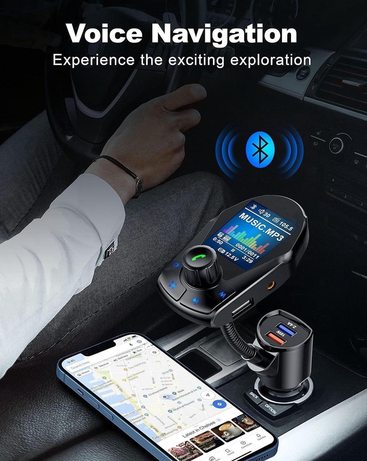 Alt view image 7 of 7 - Bluetooth FM Transmitter (Upgraded) Car Wireless Radio Adapter Kit W 1.8 Color Display Hands-Free Calling Fast Charging 18W and Smart 2.4A Dual USB Ports, TF Card MP3 Player