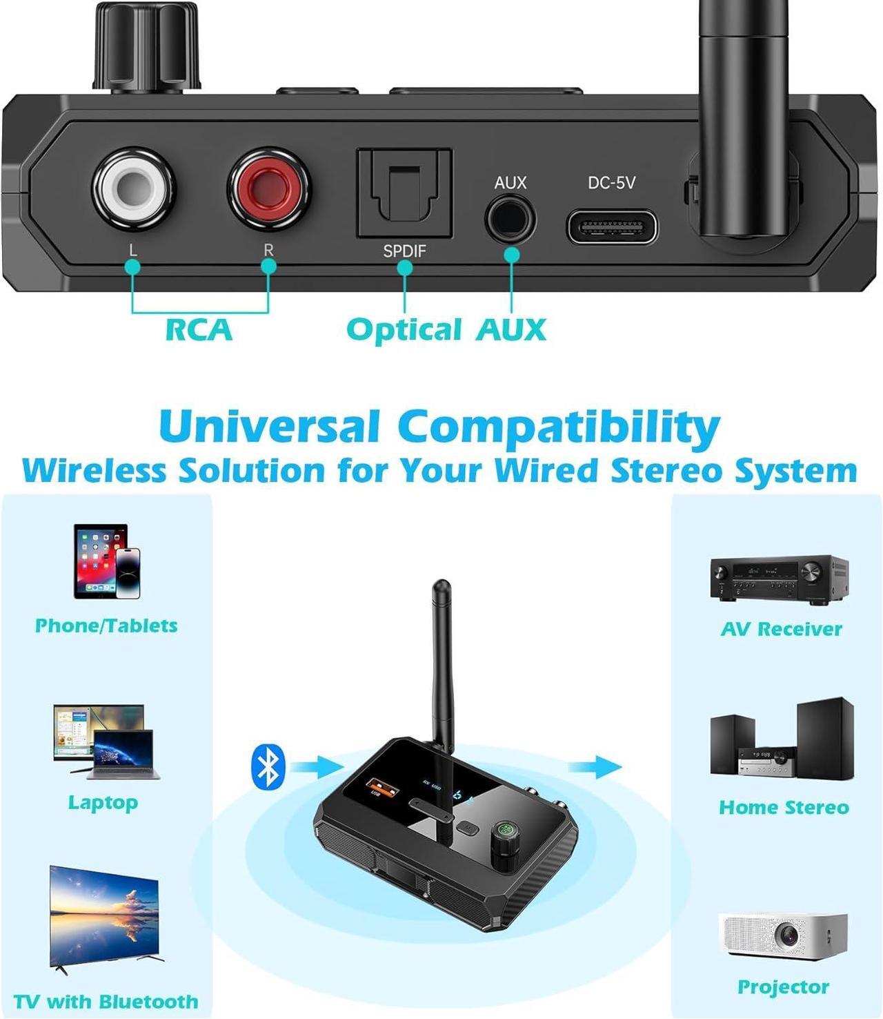 Alt view image 3 of 7 - Bluetooth 5.3 Receiver for Home Stereo, Optical Low Latency and High Definition Music Audio Bluetooth to RCA Adapter for Stereo/Speakers/Wired Speakers/Home Audio Music Streaming Stereo System with AU
