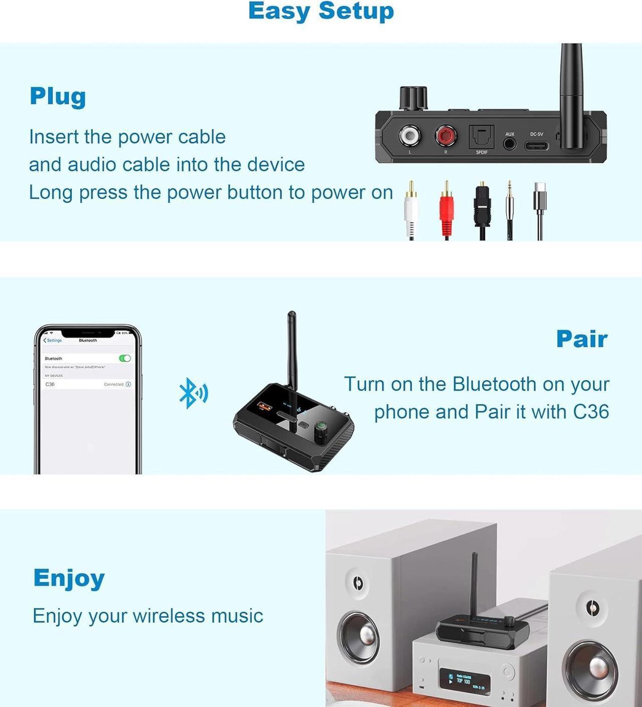 Alt view image 6 of 7 - Bluetooth 5.3 Receiver for Home Stereo, Optical Low Latency and High Definition Music Audio Bluetooth to RCA Adapter for Stereo/Speakers/Wired Speakers/Home Audio Music Streaming Stereo System with AU