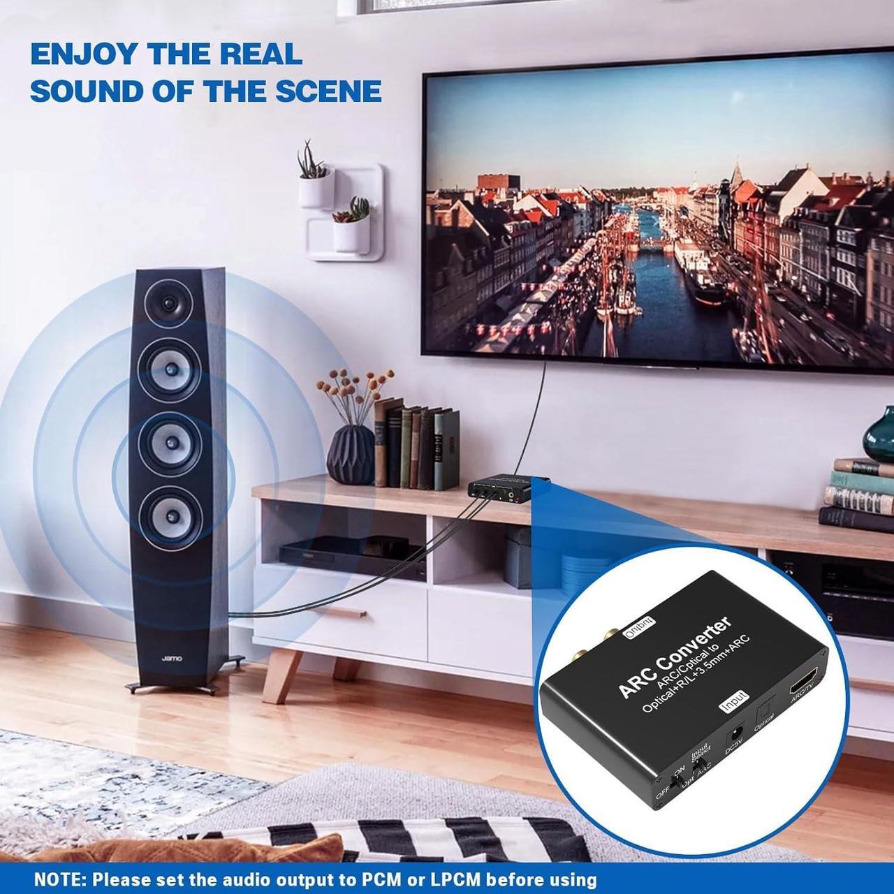 Alt view image 3 of 7 - HDMI ARC Audio Extractor, 192KHz Digital to Analog Audio Converter with HDMI ARC, SPDIF/Optical, 3.5mm Jack and Stereo L/R Outputs TV, DAC Audio Converter
