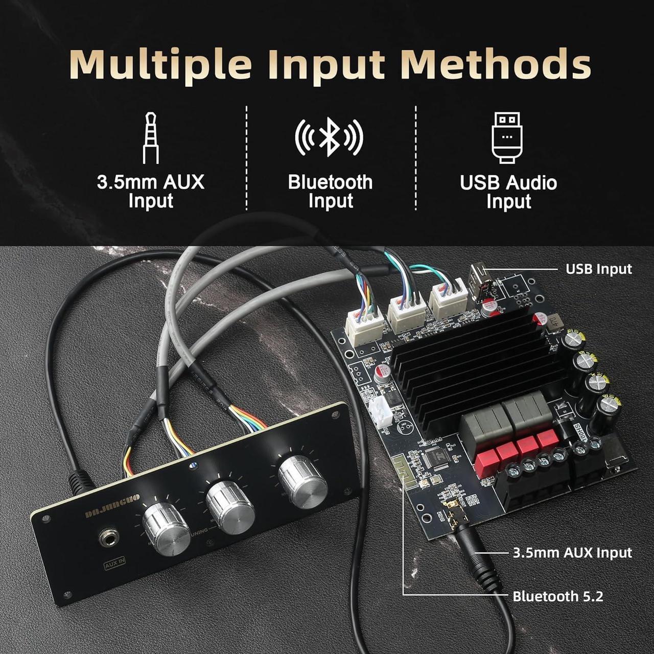 Alt view image 6 of 6 - T100HS-W Amplifier Board with Subwoofer 2.0 Channels 100W×2, TPA3221 Pieces 12V-30V Audio Amplifier with Front Panel