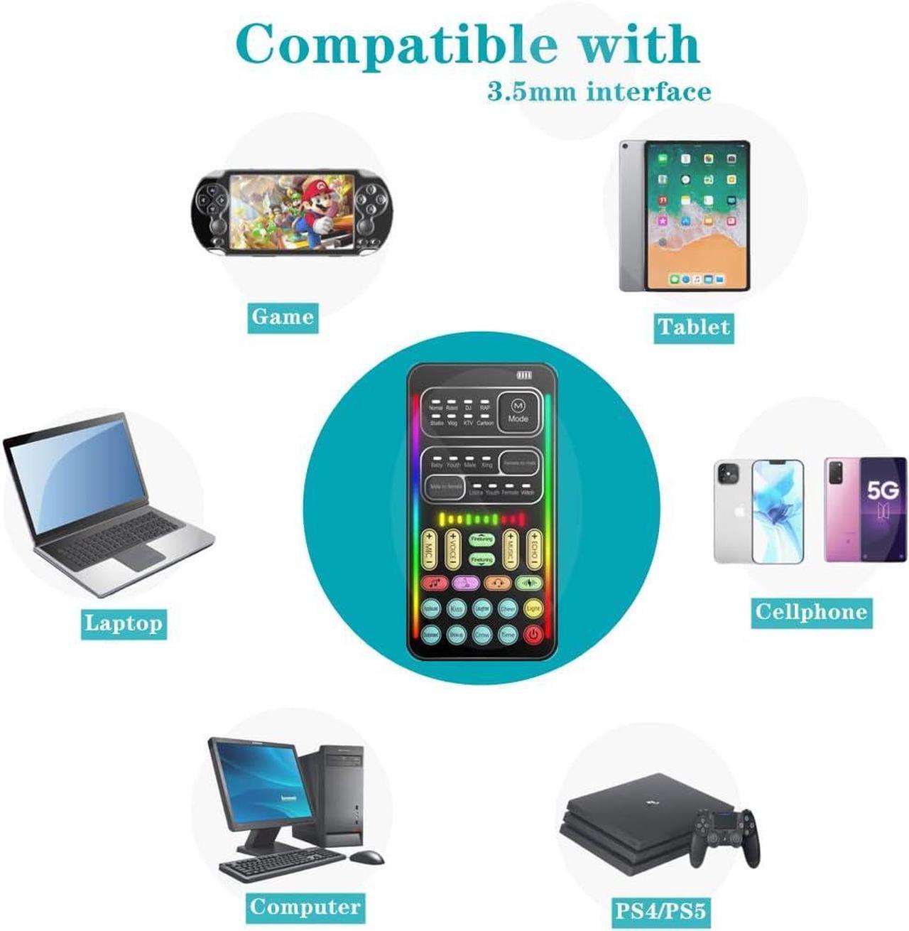 Alt view image 5 of 7 - Portable Voice Converter, 2nd Generation i9 Live Sound Card, Cool Lights Sound Board - Voice Masquerade/Modulator for PS4/PS5/Xbox One/PC/Mobile/Laptop with Adjustable Speech