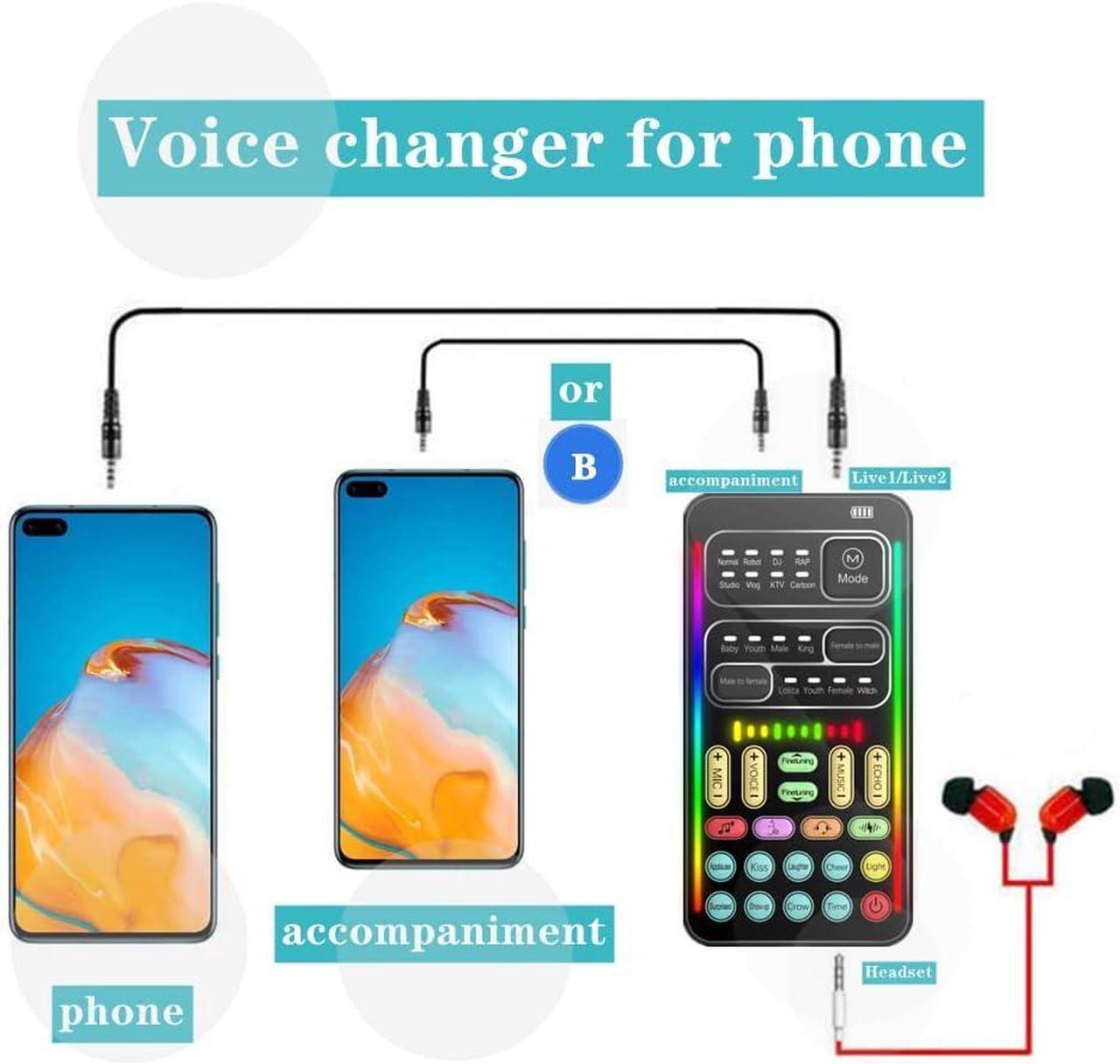 Alt view image 7 of 7 - Portable Voice Converter, 2nd Generation i9 Live Sound Card, Cool Lights Sound Board - Voice Masquerade/Modulator for PS4/PS5/Xbox One/PC/Mobile/Laptop with Adjustable Speech