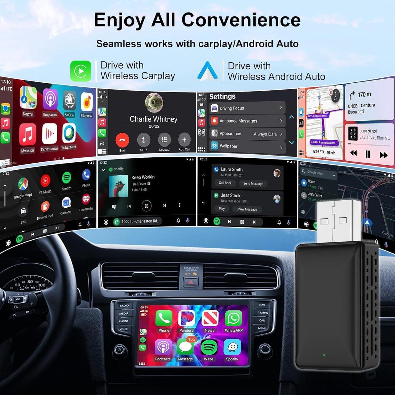 Alt view image 2 of 7 - 2-in-1 Wireless Carplay Adapter, Plug and Play Magic Link Carplay Stable and Fast Connection, Convert Factory Wired to Wireless Carplay Dongle/Android Car Adapter for 2016+ Cars, iPhone iOS 9+