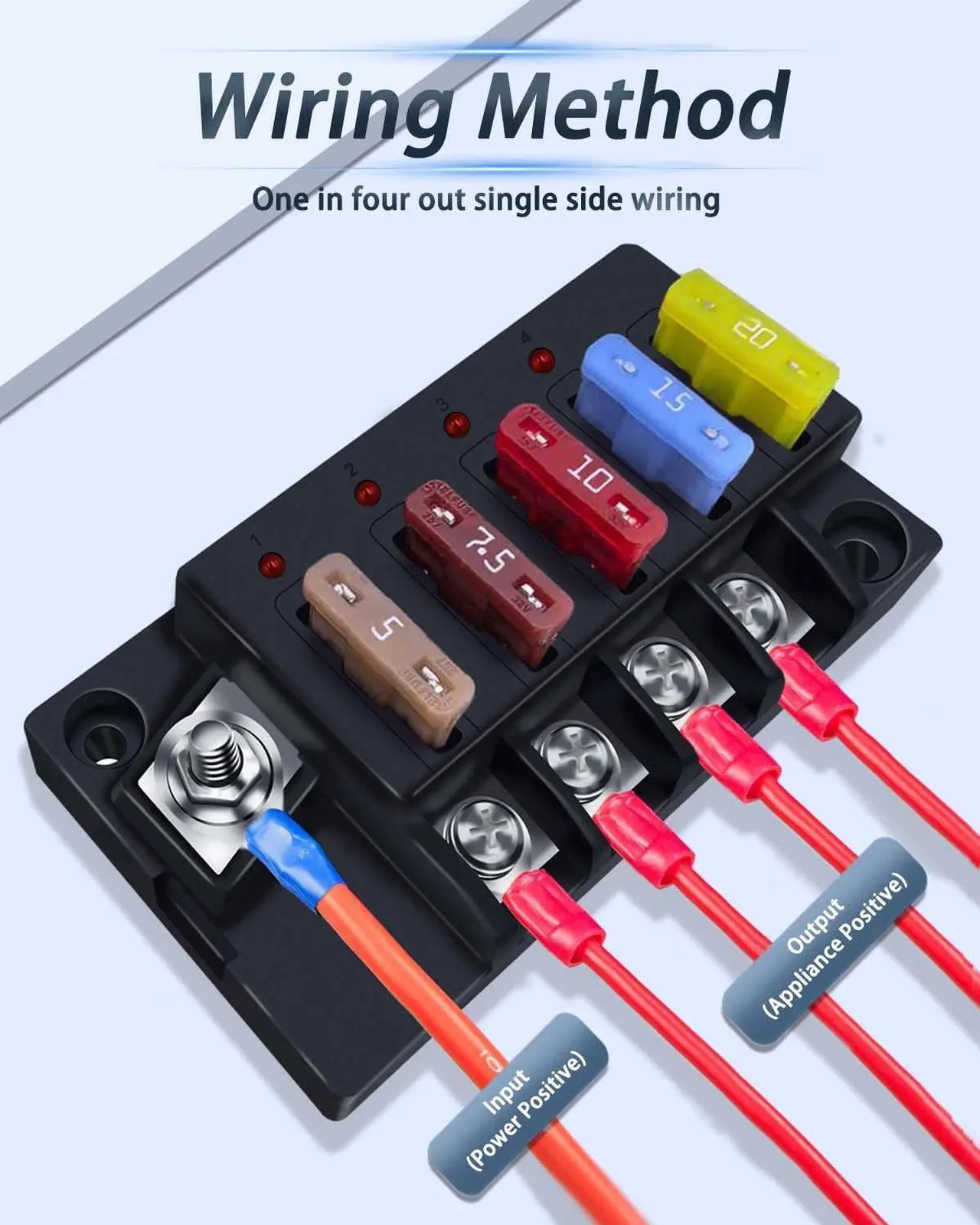 Alt view image 4 of 6 - 12V Fuse Box, 4 Circuit Waterproof Marine Fuse Panel Relay Box Kit with LED Indicator Lights Moisture Resistant Cover, 12 Volt Fuse Box Kit ATO Blade Fuse Box for 12V/24V Car RV Truck Boat