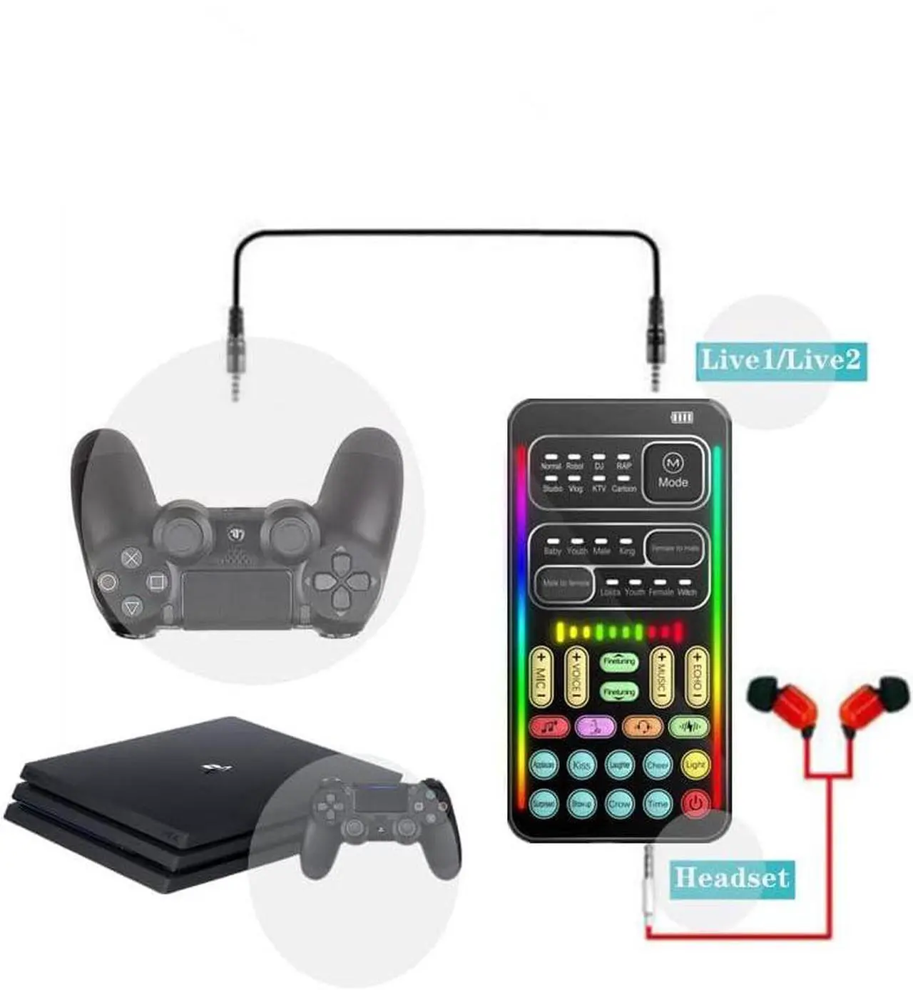 Alt view image 4 of 7 - Portable Voice Converter, 2nd Generation i9 Live Sound Card, Cool Lights Sound Board - Speech artifact/modulator for PC/cell phone/laptop with adjustable voice features