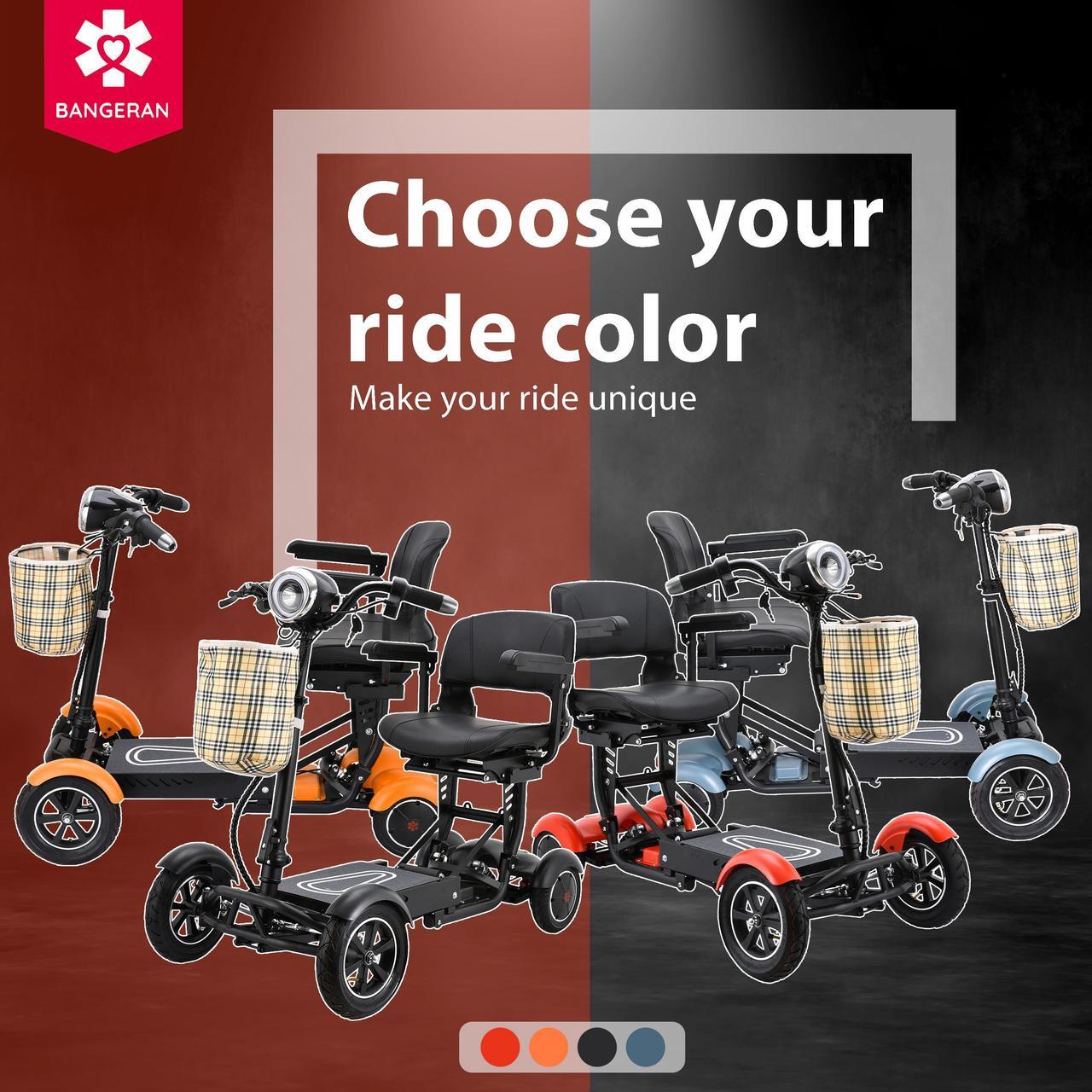Alt view image 3 of 6 - Wide Seat 4 Wheel Power Scooter, Lightweight Foldable, Adjustable Speed and Handle, Up to 12 Miles - Matte Black Color